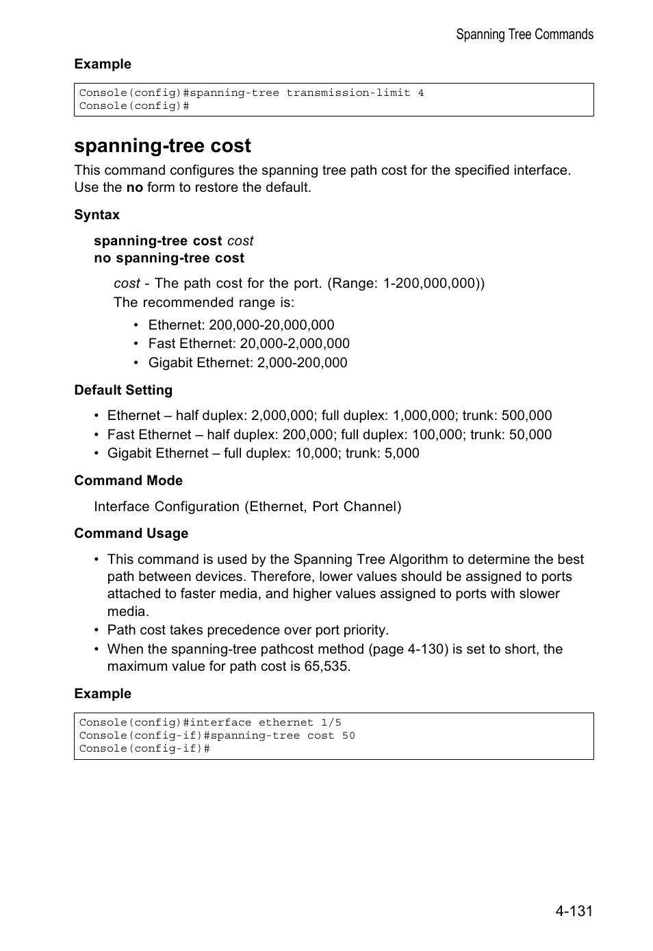 Spanning-tree cost | Accton Technology VS4512DC User Manual | Page 277 / 334