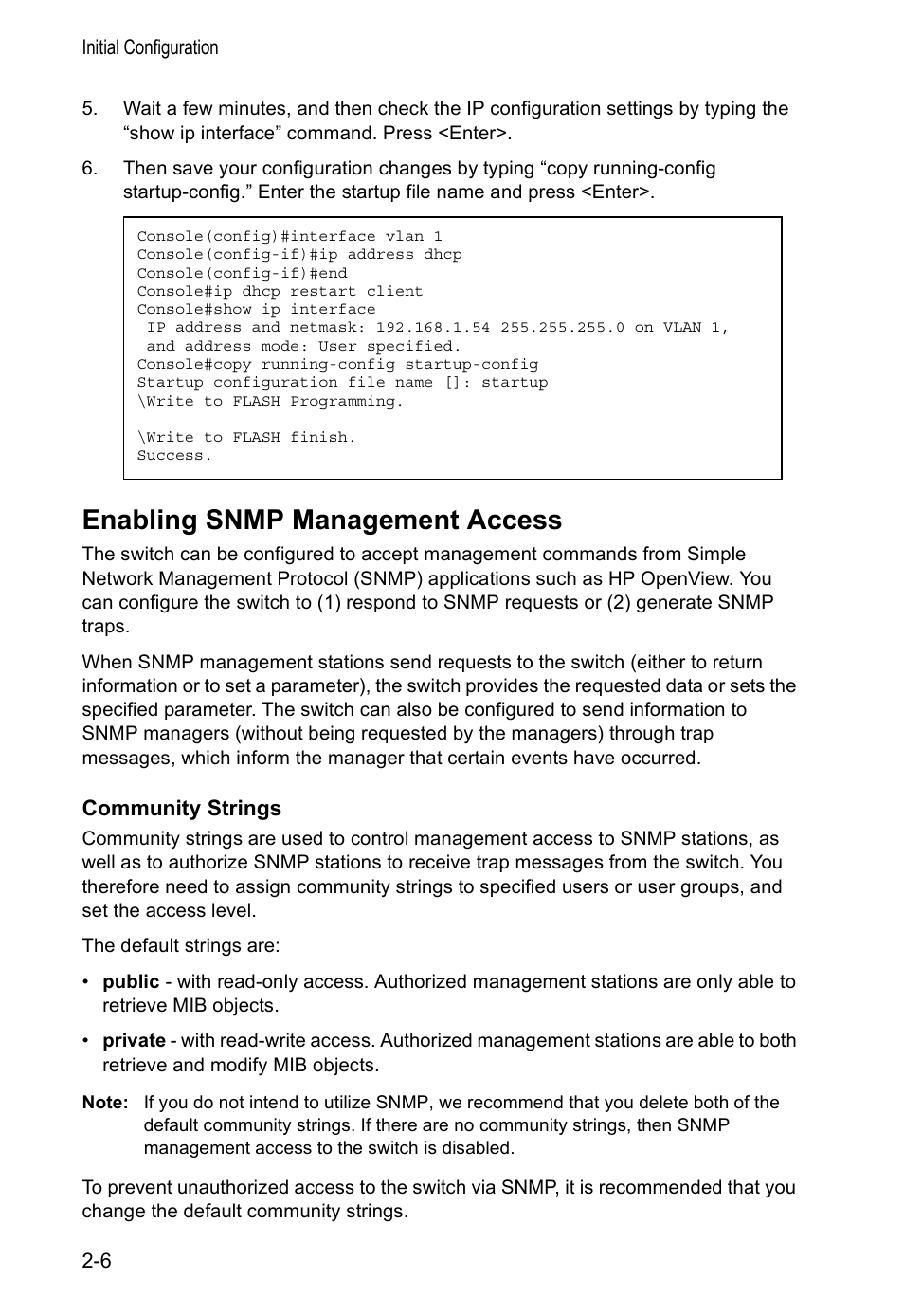 Enabling snmp management access, Community strings | Accton Technology VS4512DC User Manual | Page 28 / 334