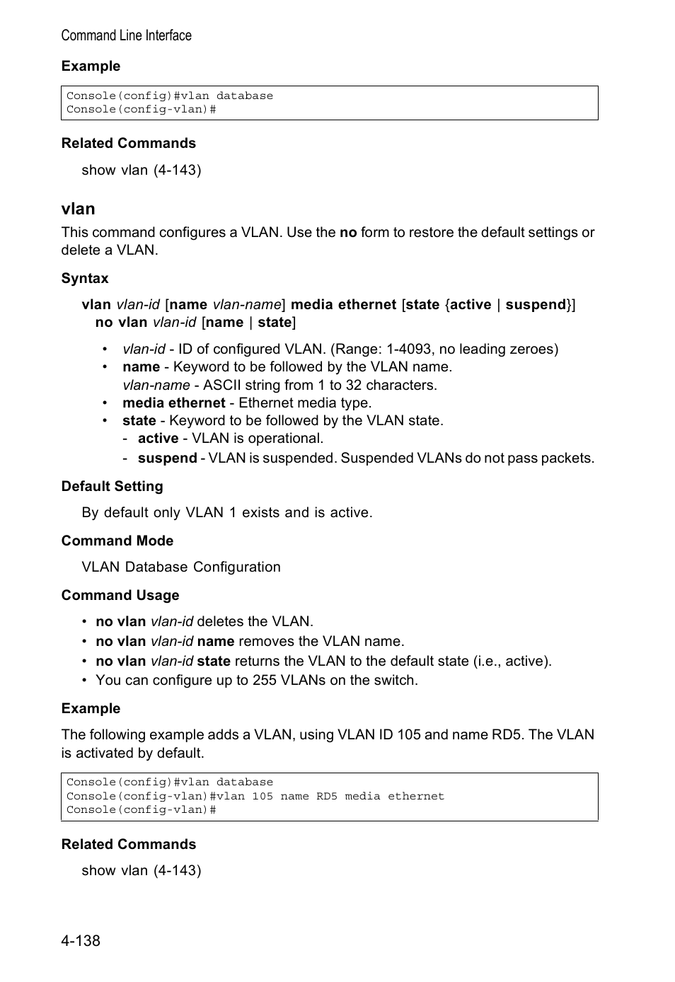 Vlan, Vlan 4-138 | Accton Technology VS4512DC User Manual | Page 284 / 334