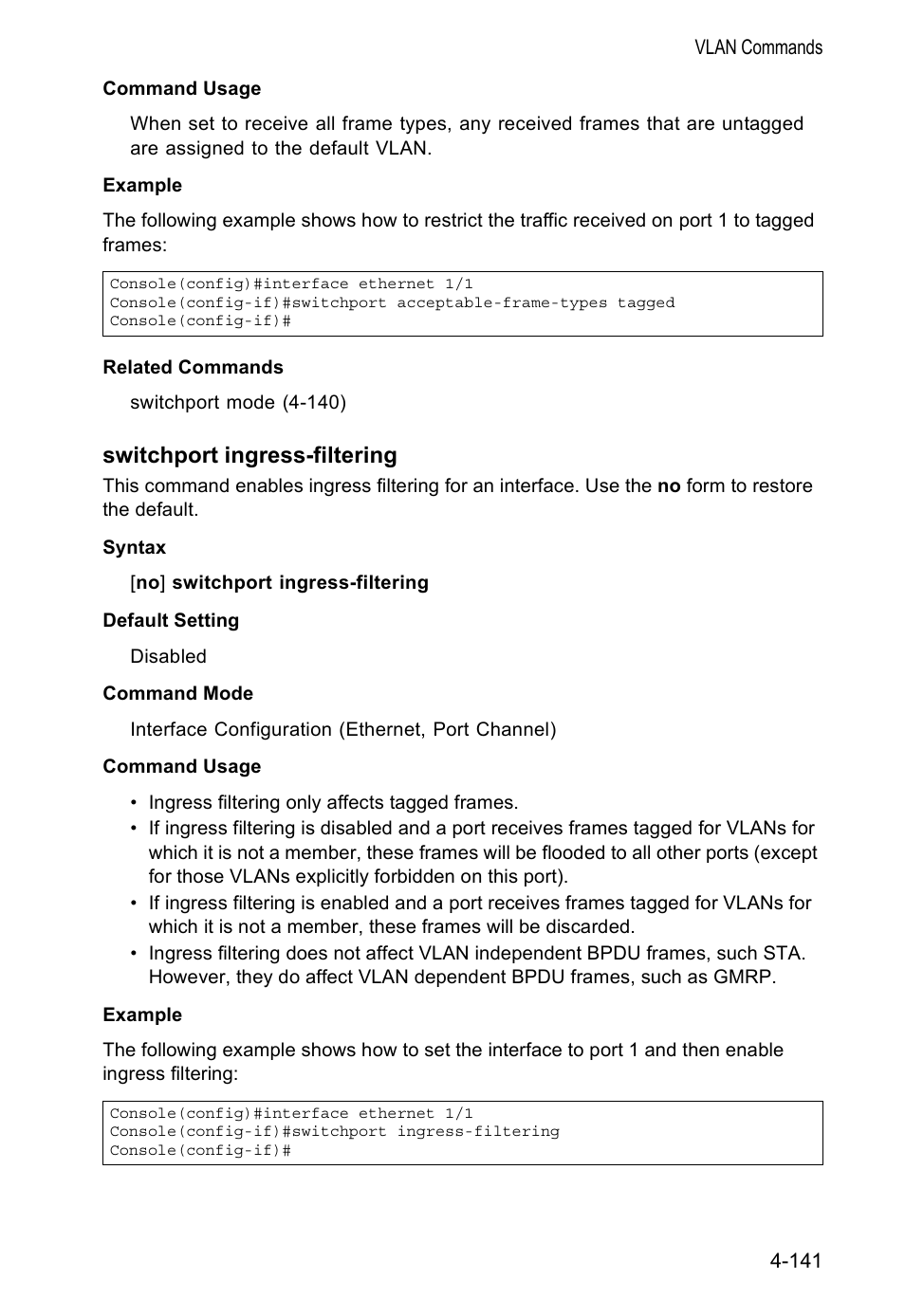 Switchport ingress-filtering | Accton Technology VS4512DC User Manual | Page 287 / 334