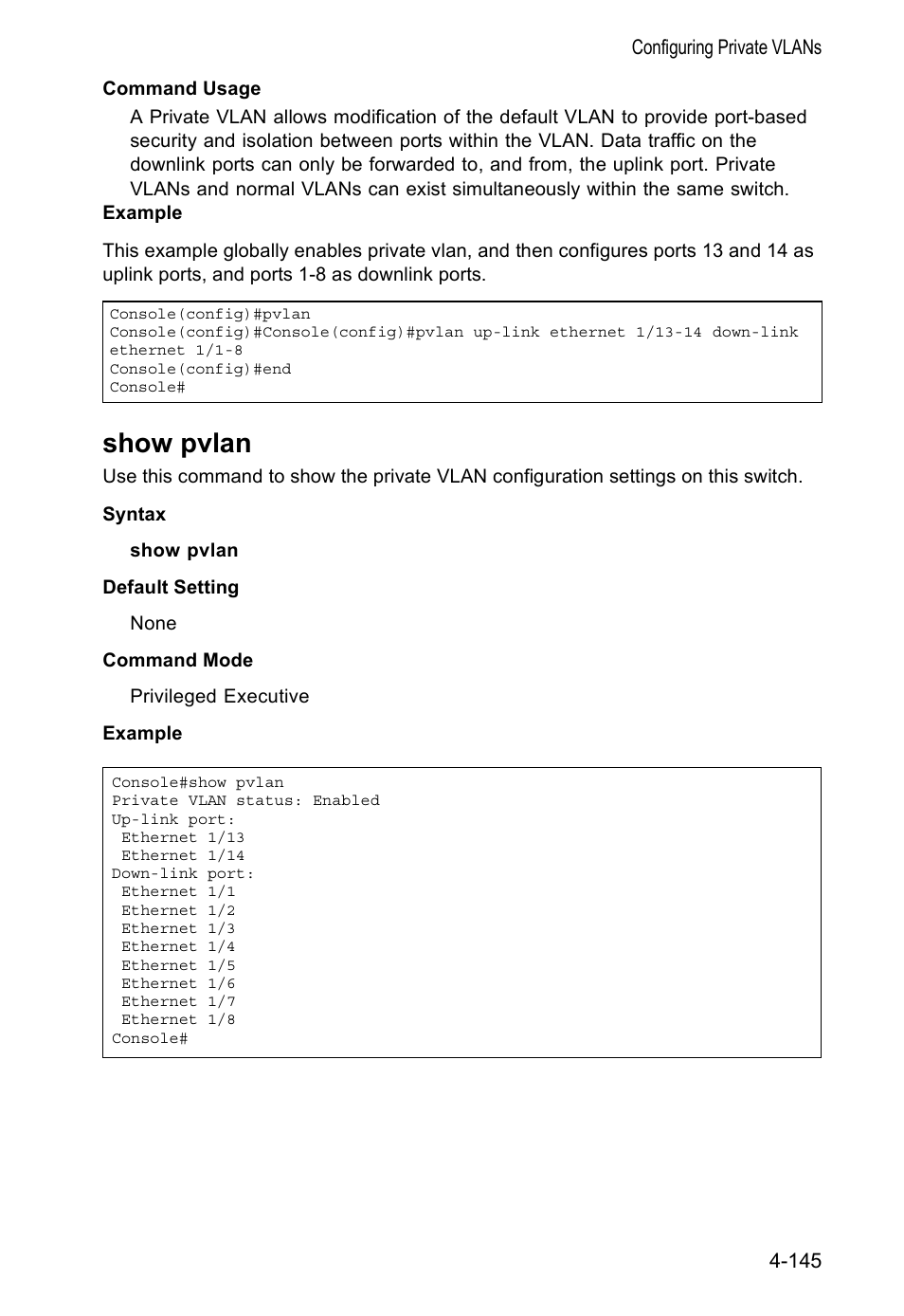 Show pvlan | Accton Technology VS4512DC User Manual | Page 291 / 334