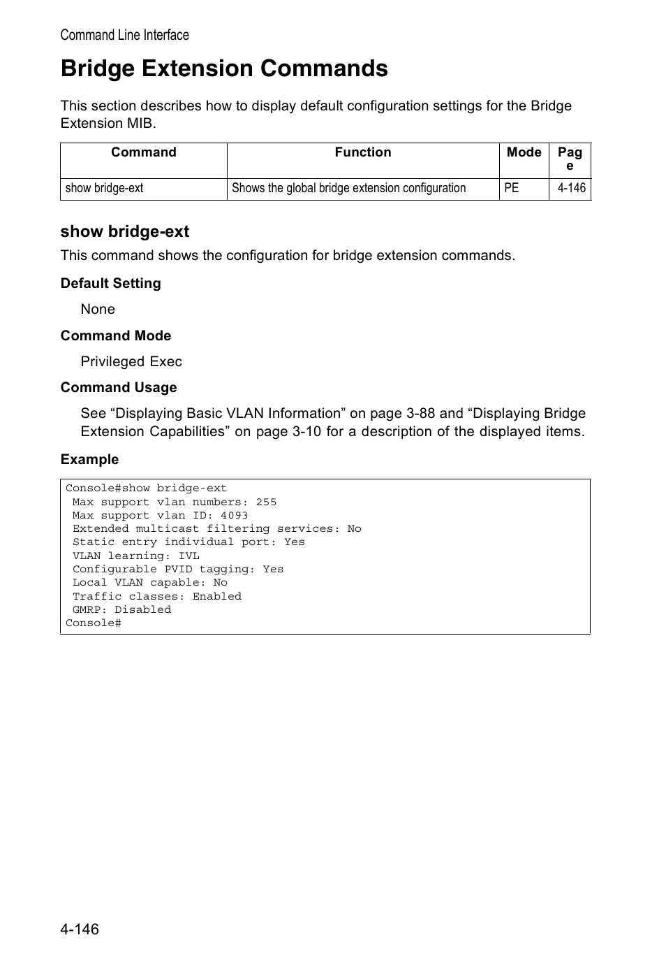 Bridge extension commands, Show bridge-ext | Accton Technology VS4512DC User Manual | Page 292 / 334