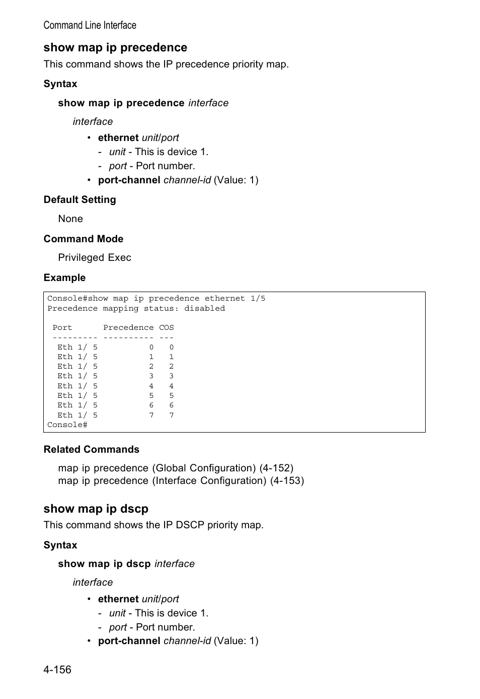 Show map ip precedence, Show map ip dscp | Accton Technology VS4512DC User Manual | Page 302 / 334