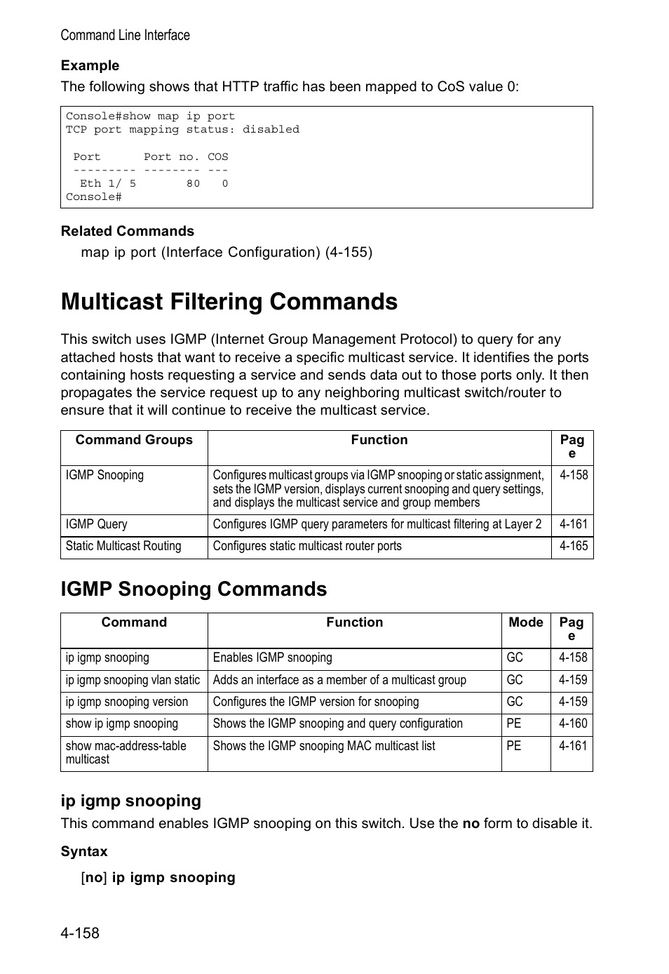 Multicast filtering commands, Igmp snooping commands, Ip igmp snooping | Accton Technology VS4512DC User Manual | Page 304 / 334