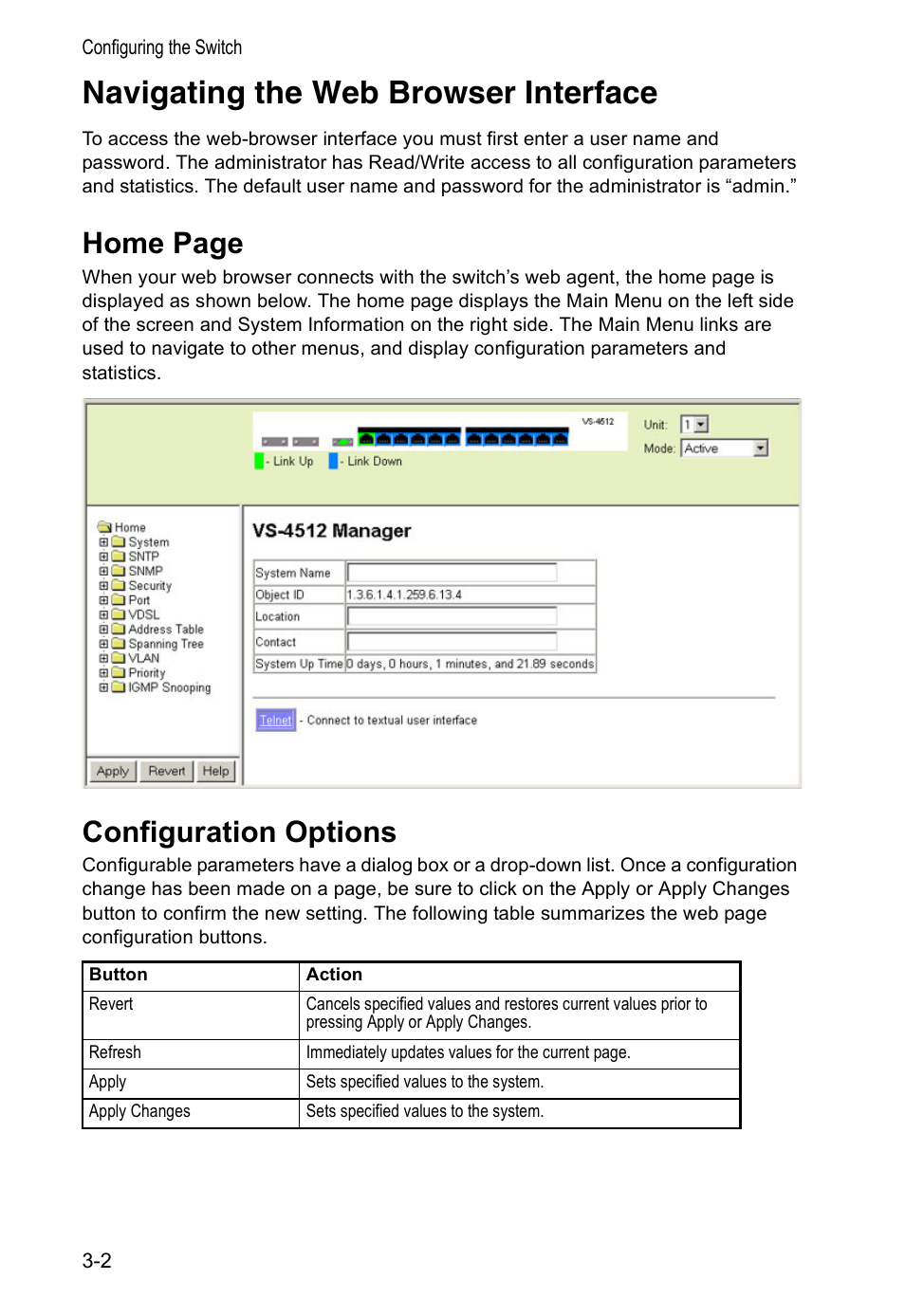 Navigating the web browser interface, Configuration options, Home page | Accton Technology VS4512DC User Manual | Page 32 / 334