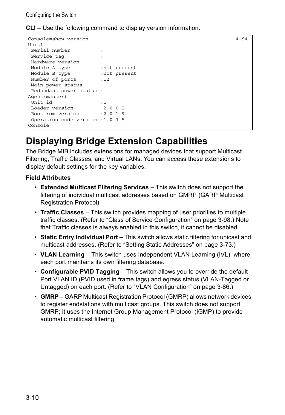 Displaying bridge extension capabilities | Accton Technology VS4512DC User Manual | Page 40 / 334