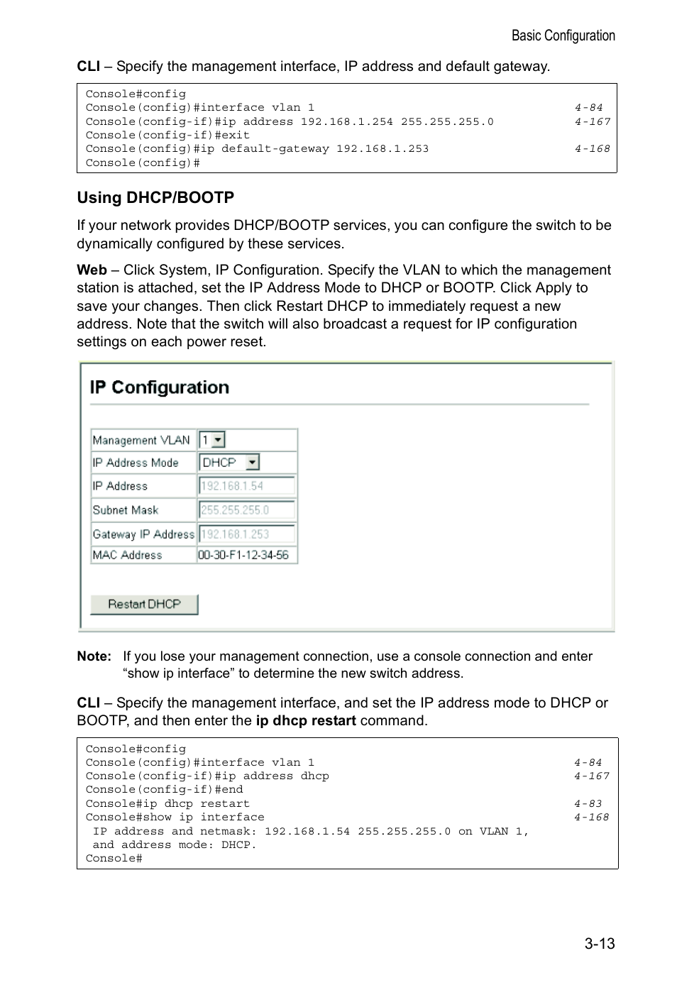 Using dhcp/bootp, Basic configuration 3-13 | Accton Technology VS4512DC User Manual | Page 43 / 334