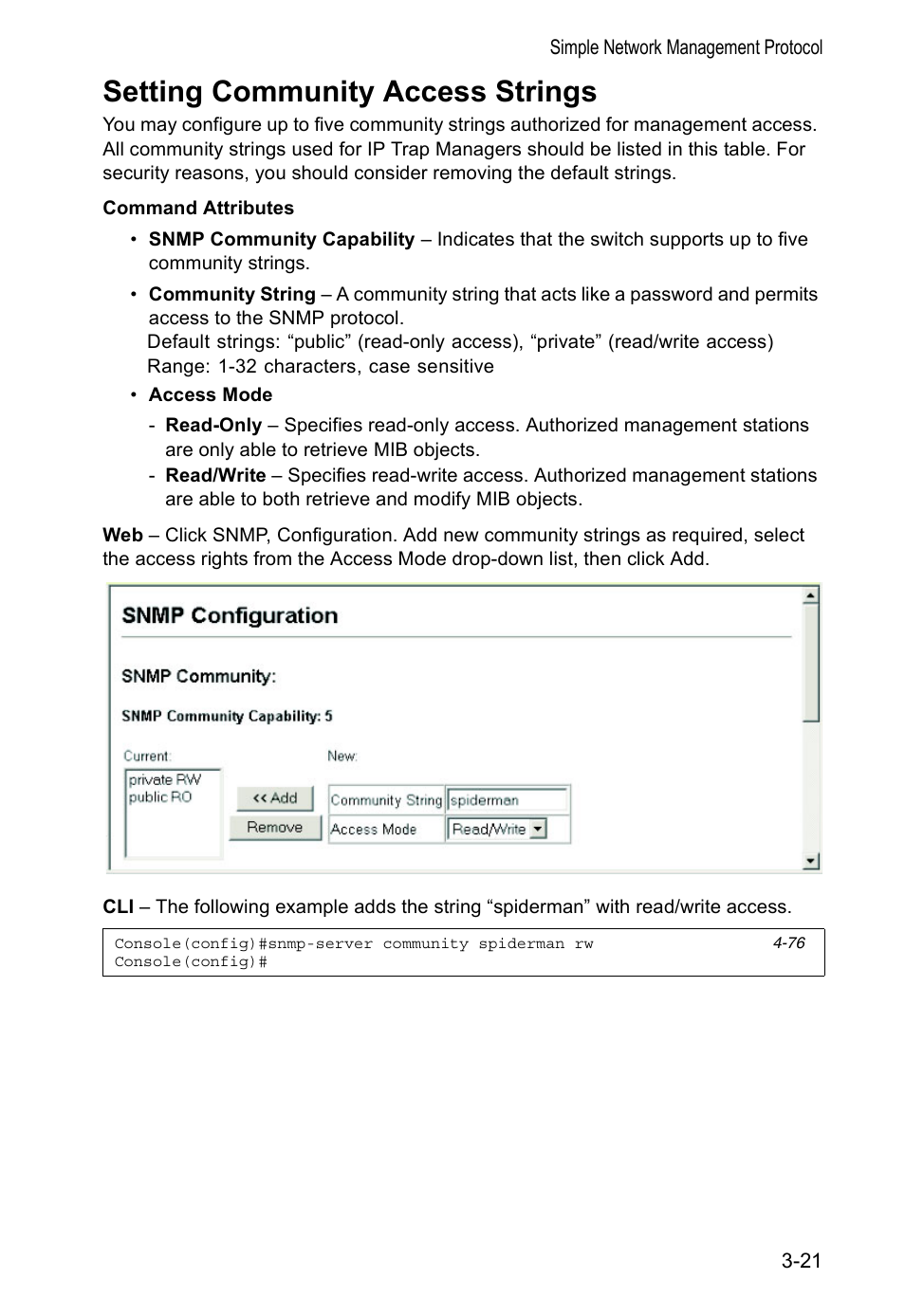 Setting community access strings | Accton Technology VS4512DC User Manual | Page 51 / 334