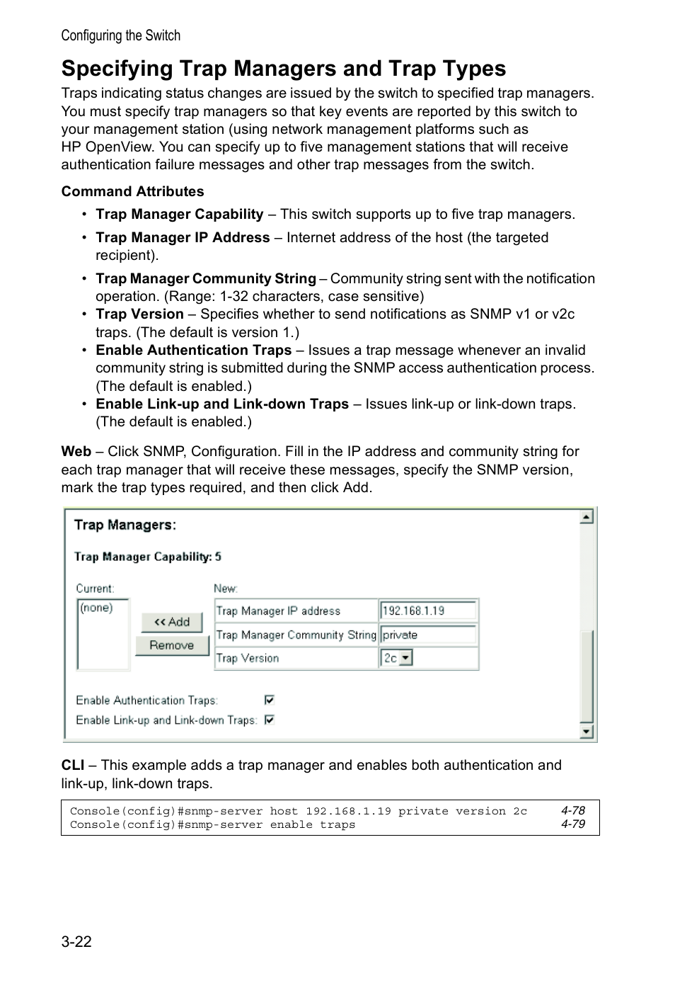 Specifying trap managers and trap types | Accton Technology VS4512DC User Manual | Page 52 / 334