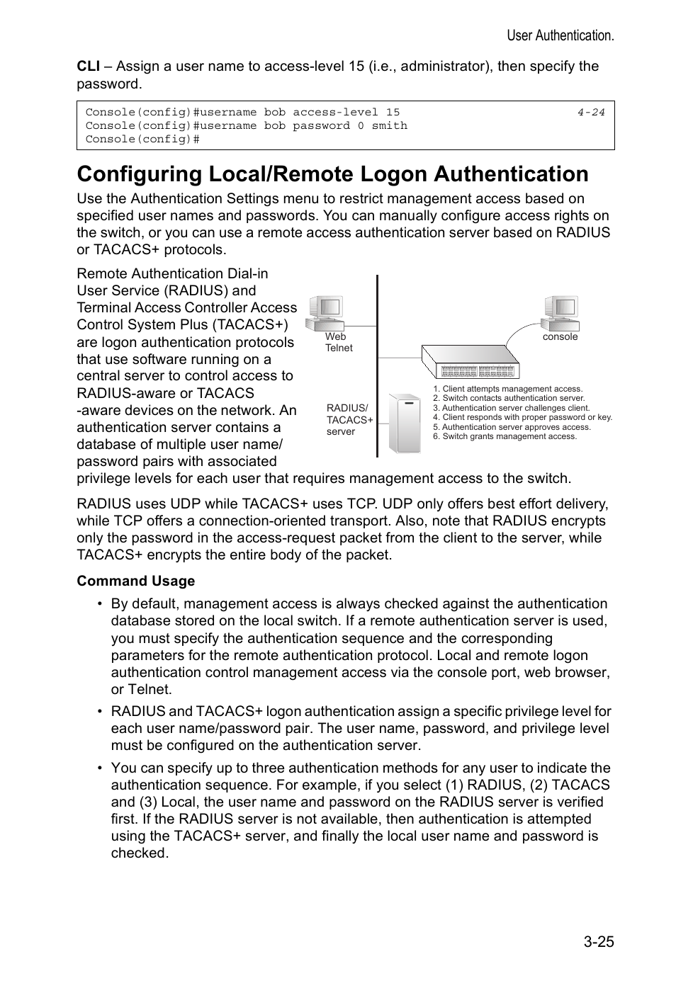 Configuring local/remote logon authentication | Accton Technology VS4512DC User Manual | Page 55 / 334
