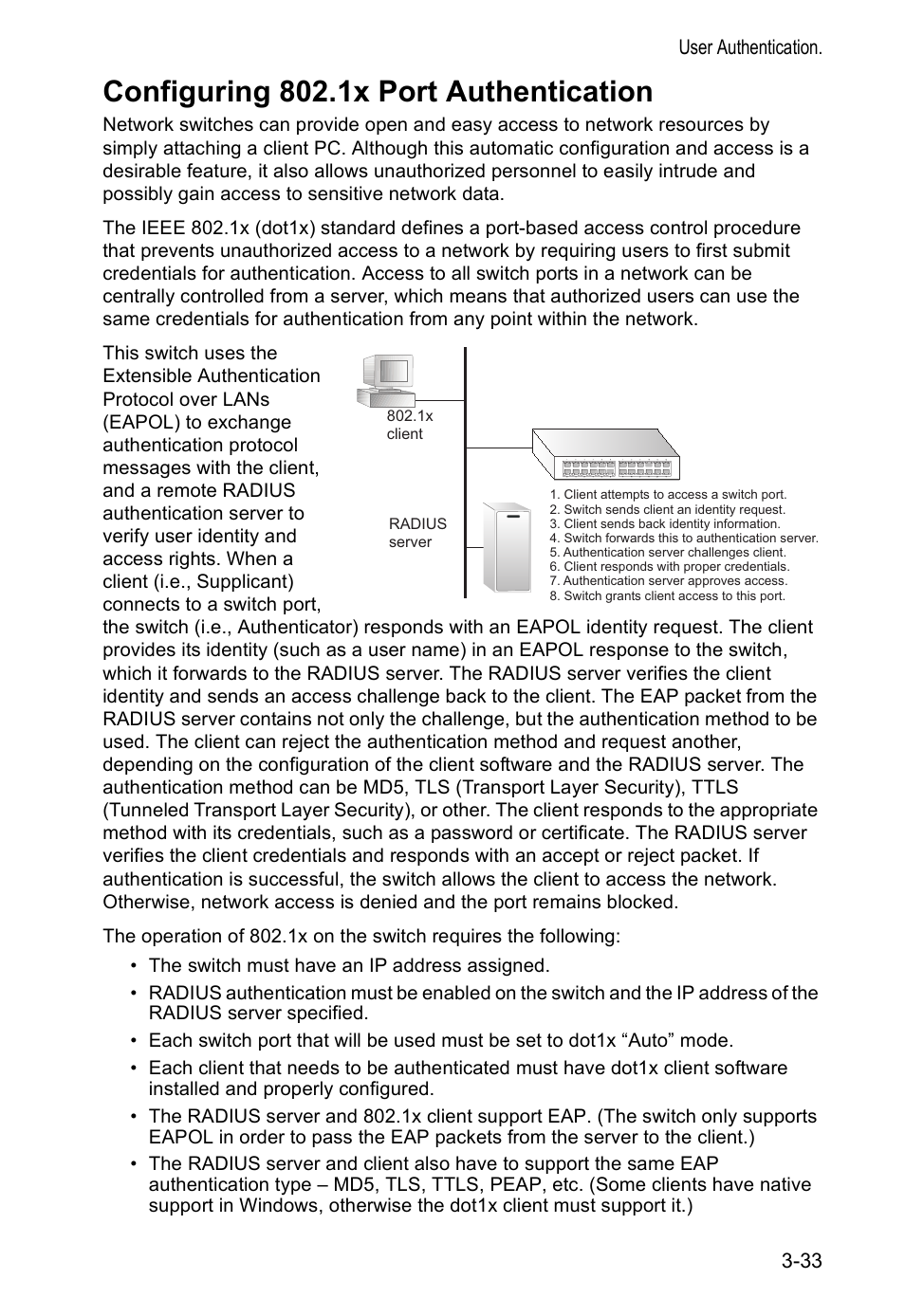 Configuring 802.1x port authentication | Accton Technology VS4512DC User Manual | Page 63 / 334