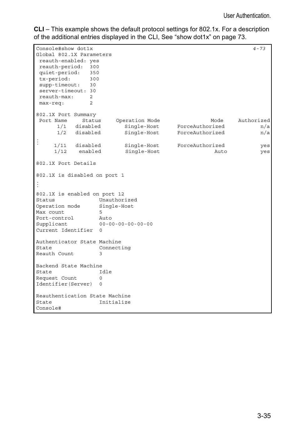 User authentication. 3-35 | Accton Technology VS4512DC User Manual | Page 65 / 334