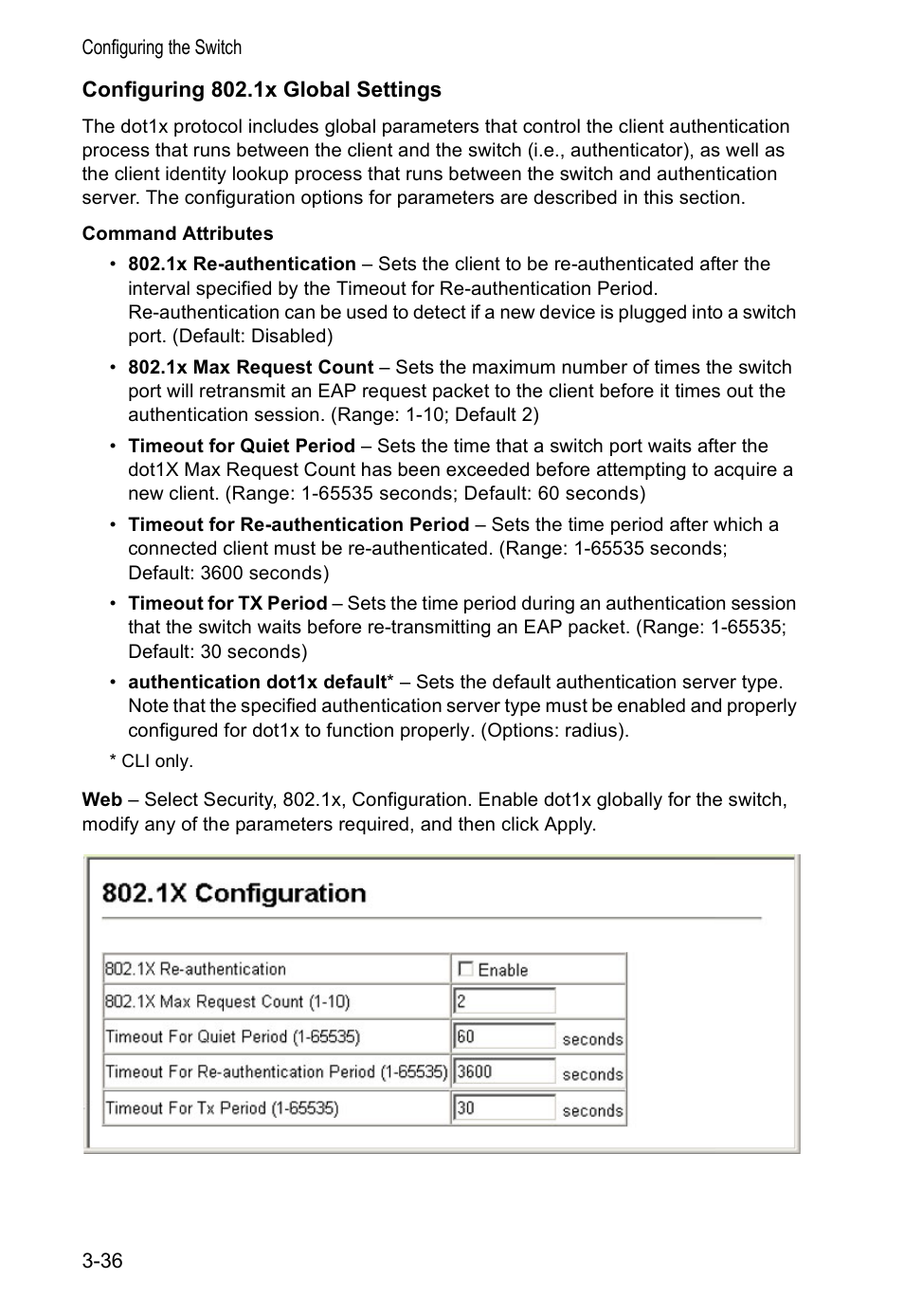 Configuring 802.1x global settings | Accton Technology VS4512DC User Manual | Page 66 / 334