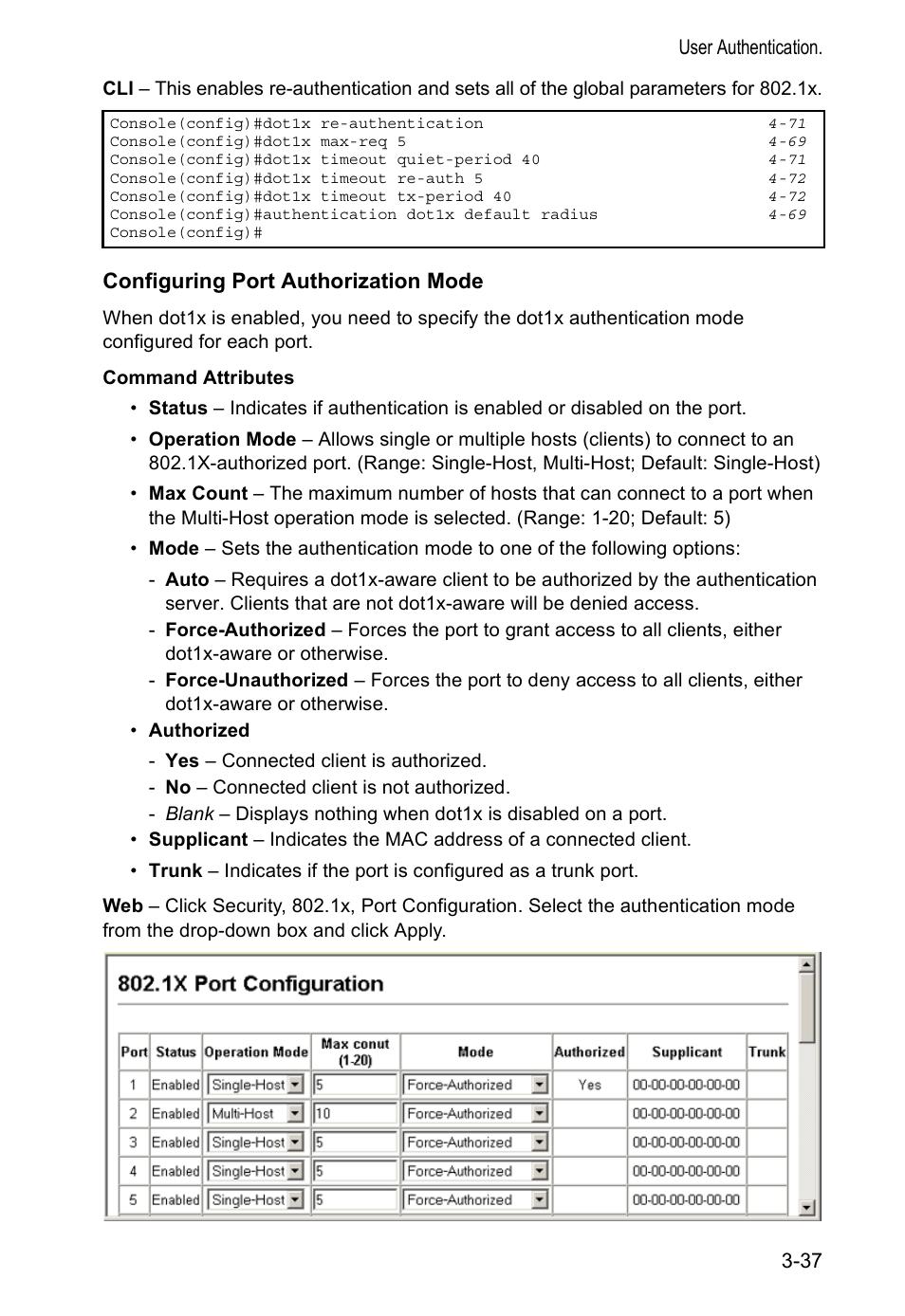 Configuring port authorization mode | Accton Technology VS4512DC User Manual | Page 67 / 334
