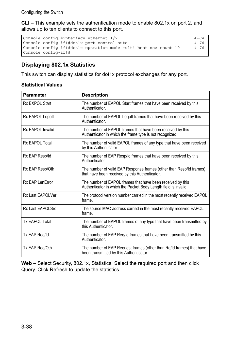 Displaying 802.1x statistics | Accton Technology VS4512DC User Manual | Page 68 / 334