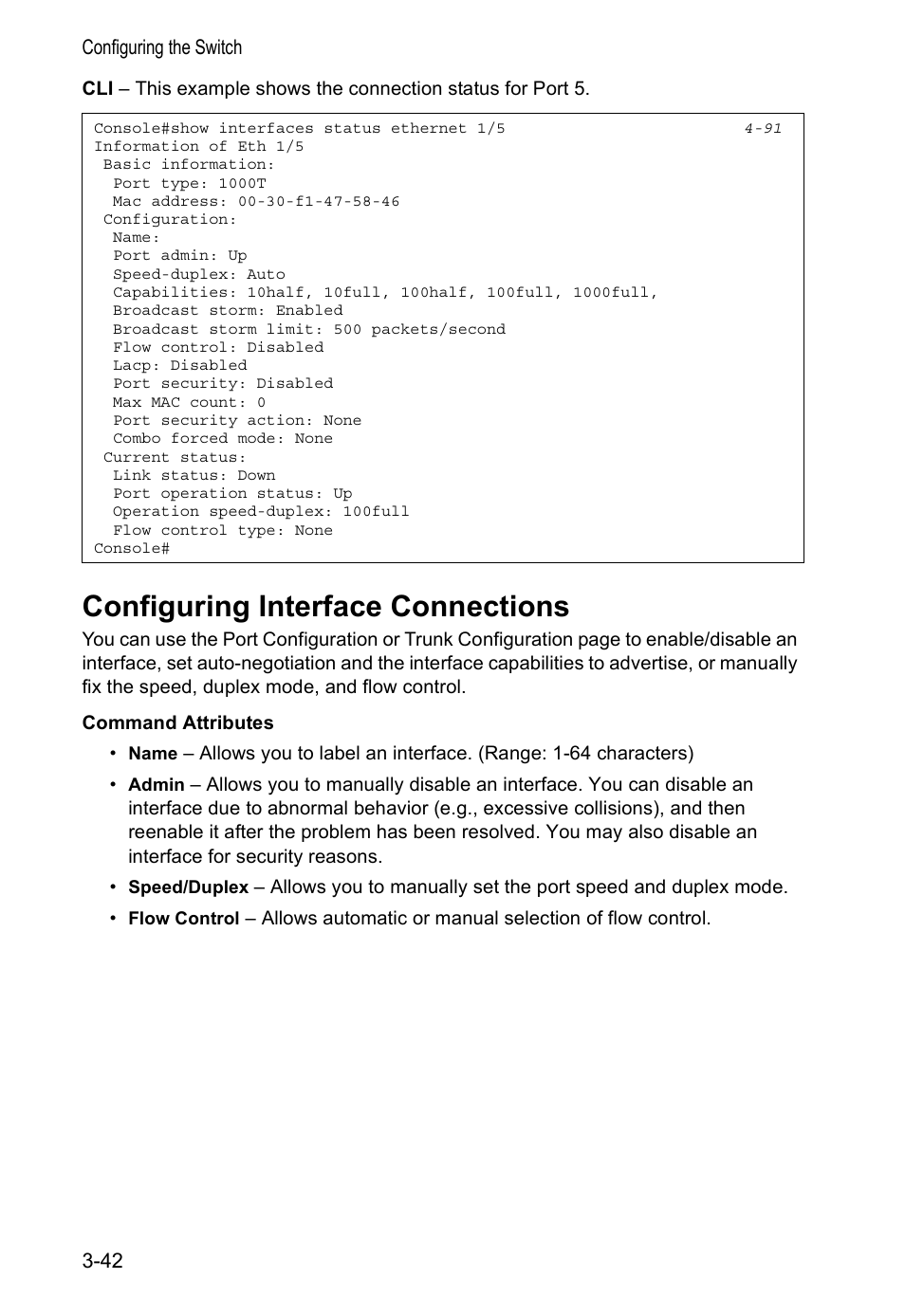 Configuring interface connections, Ge 3-42 | Accton Technology VS4512DC User Manual | Page 72 / 334