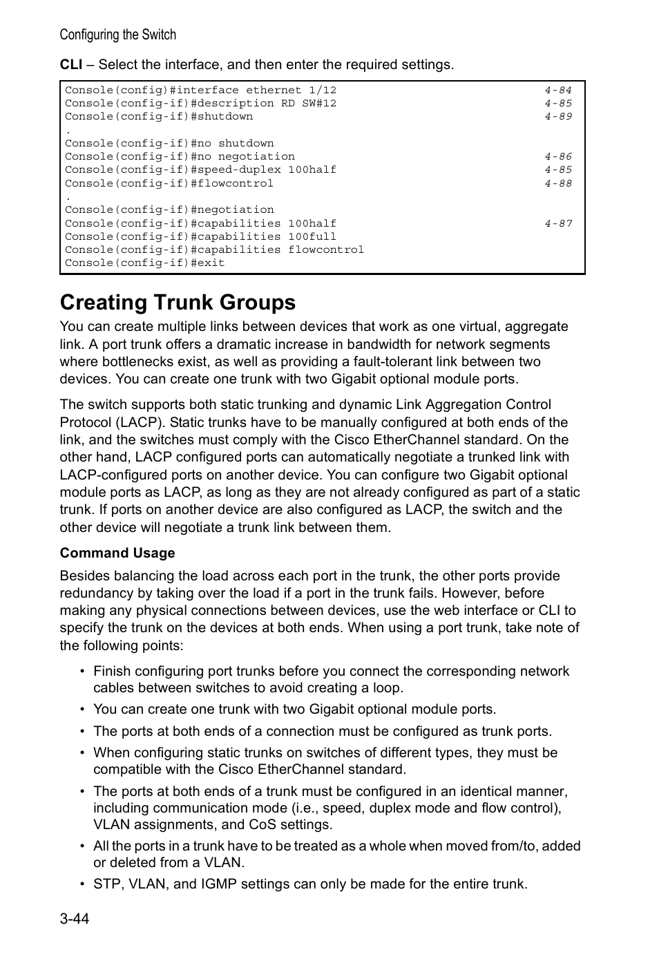 Creating trunk groups | Accton Technology VS4512DC User Manual | Page 74 / 334