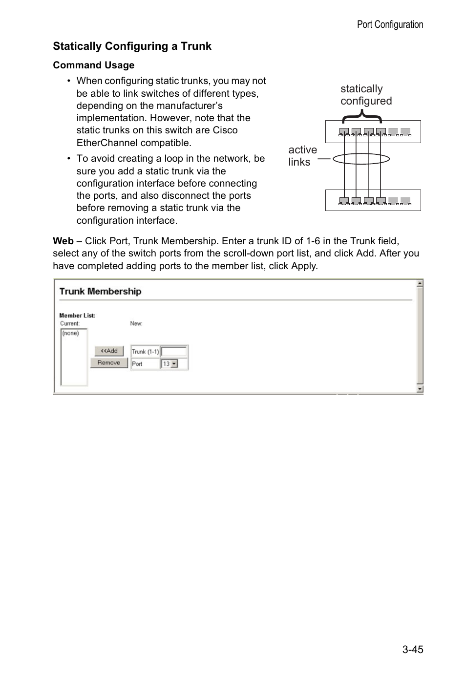 Statically configuring a trunk | Accton Technology VS4512DC User Manual | Page 75 / 334