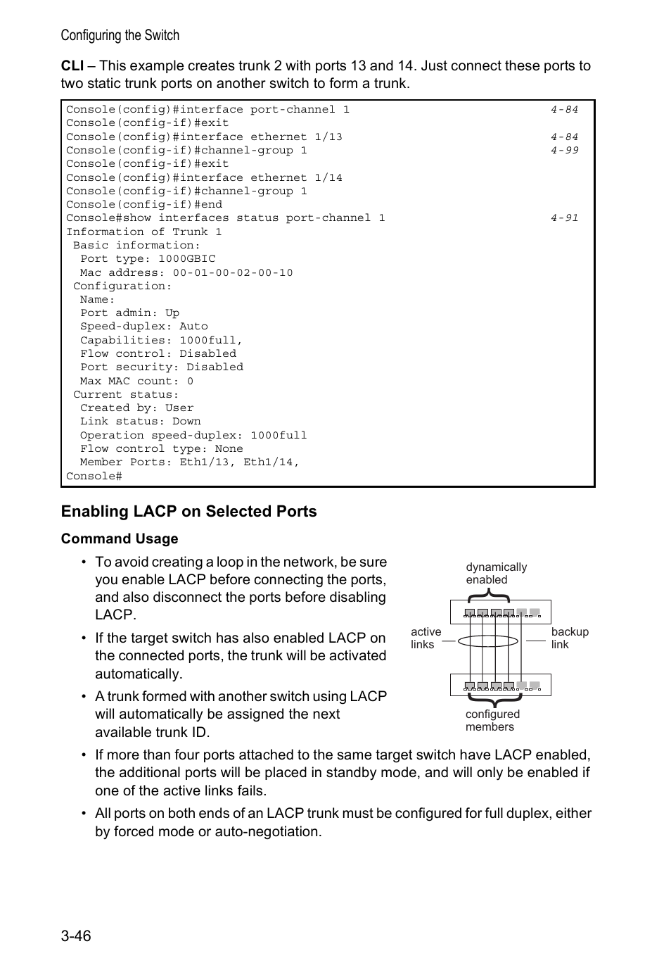 Enabling lacp on selected ports | Accton Technology VS4512DC User Manual | Page 76 / 334