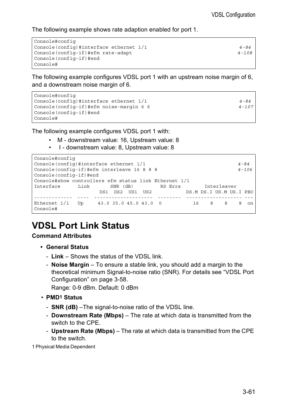 Vdsl port link status | Accton Technology VS4512DC User Manual | Page 91 / 334
