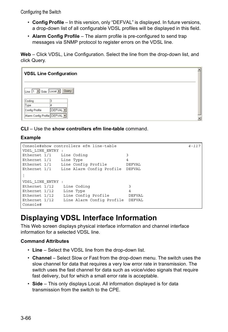 Displaying vdsl interface information | Accton Technology VS4512DC User Manual | Page 96 / 334