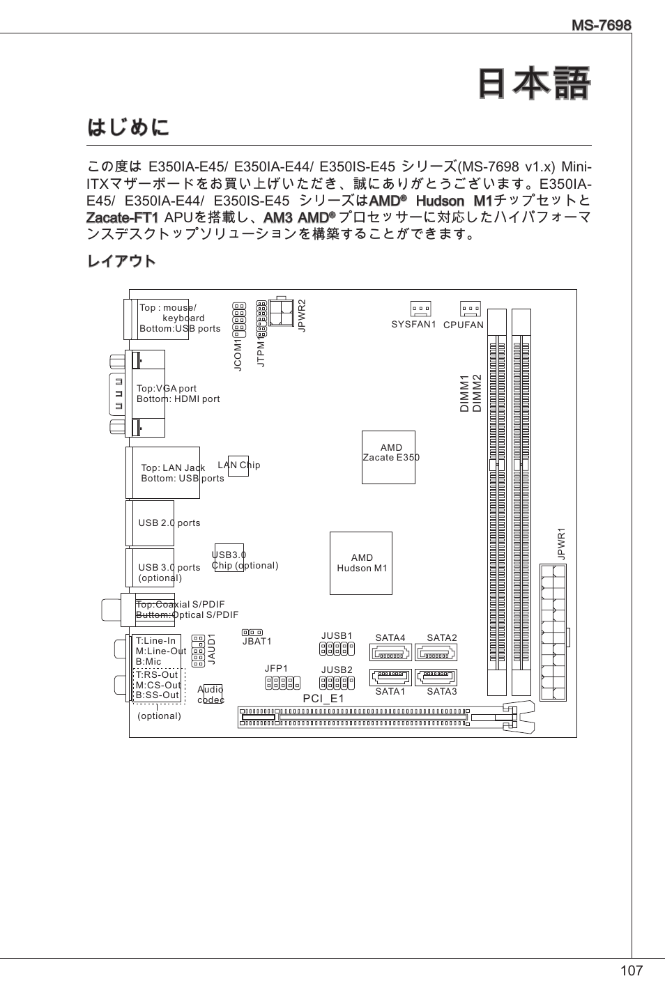 はじめに, Hudson mチップセットと zacate-ft apuを搭載し、am3 amd | MSI E350IS-E45 User Manual | Page 107 / 121