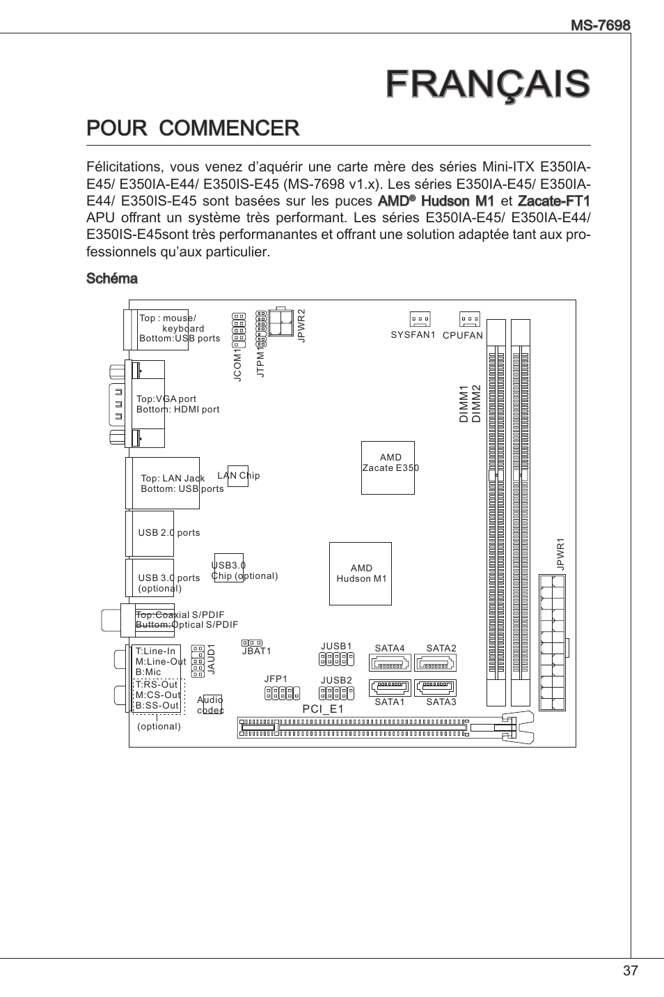 Français, Pour commencer | MSI E350IS-E45 User Manual | Page 37 / 121