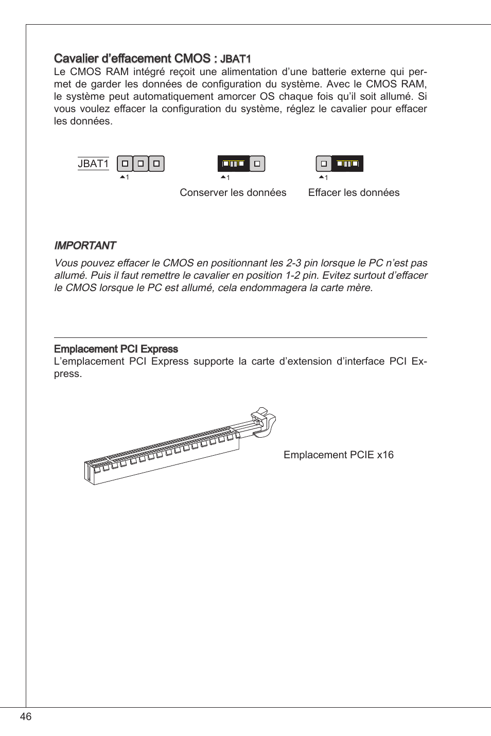 Cavalier d’effacement cmos | MSI E350IS-E45 User Manual | Page 46 / 121