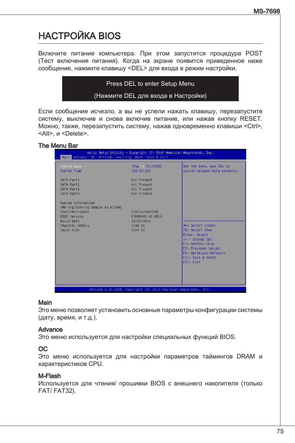 Настройка bios | MSI E350IS-E45 User Manual | Page 75 / 121