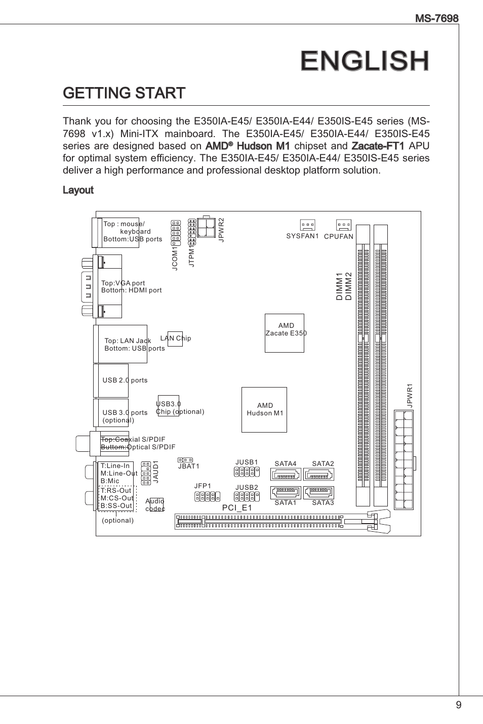 English, Getting start | MSI E350IS-E45 User Manual | Page 9 / 121