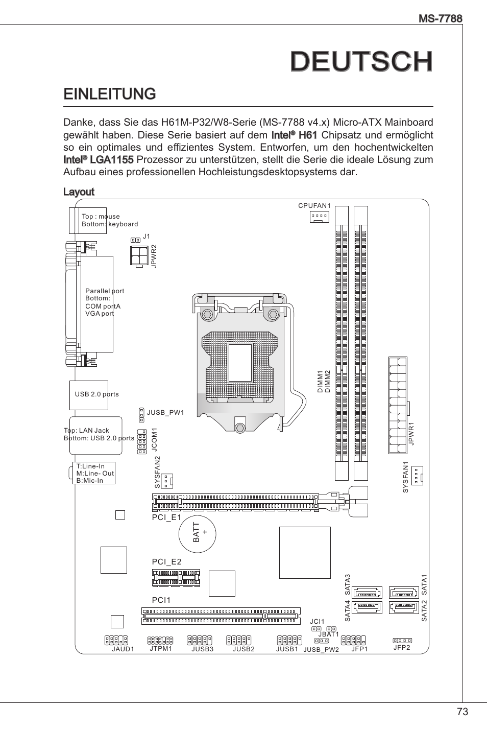 Deutsch, Einleitung | MSI CSM-H61M-P32/W8 User Manual | Page 73 / 172