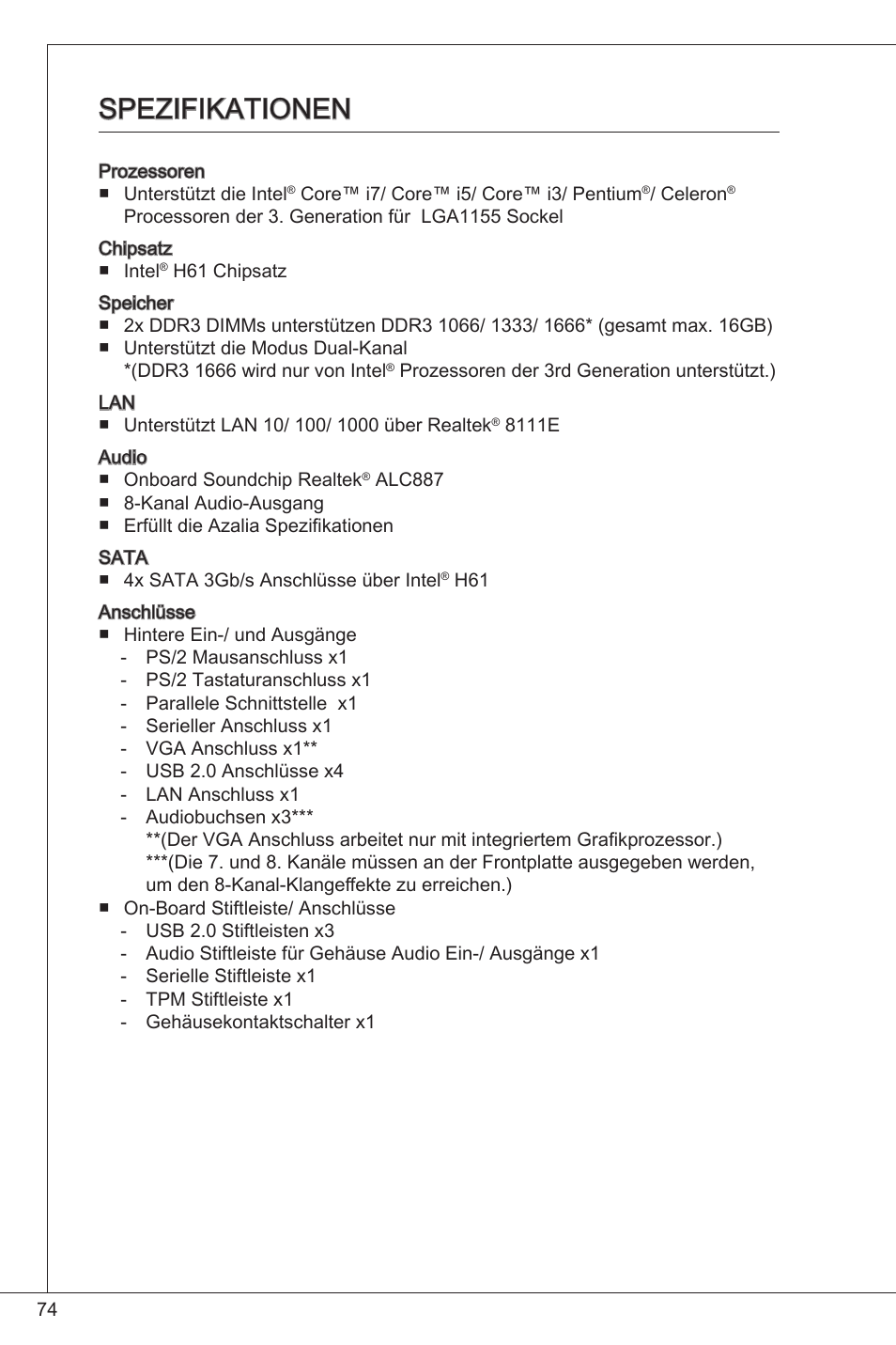 Spezifikationen | MSI CSM-H61M-P32/W8 User Manual | Page 74 / 172