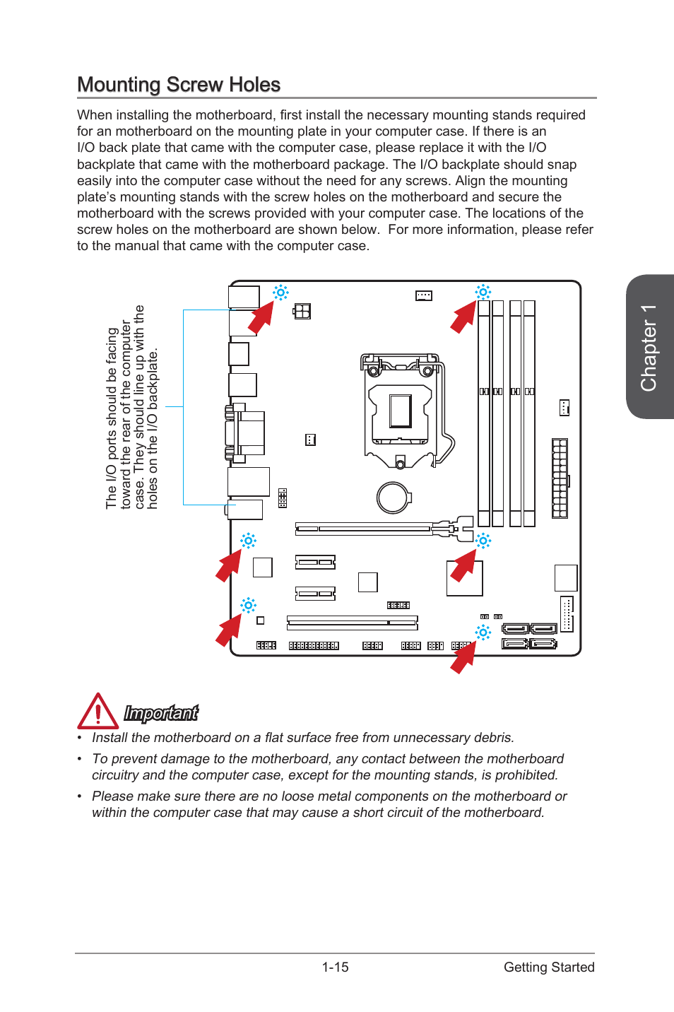 Mounting screw holes, Mounting screw holes -15, Chapter 1 | Important | MSI CSM-B85M-E45 User Manual | Page 29 / 84