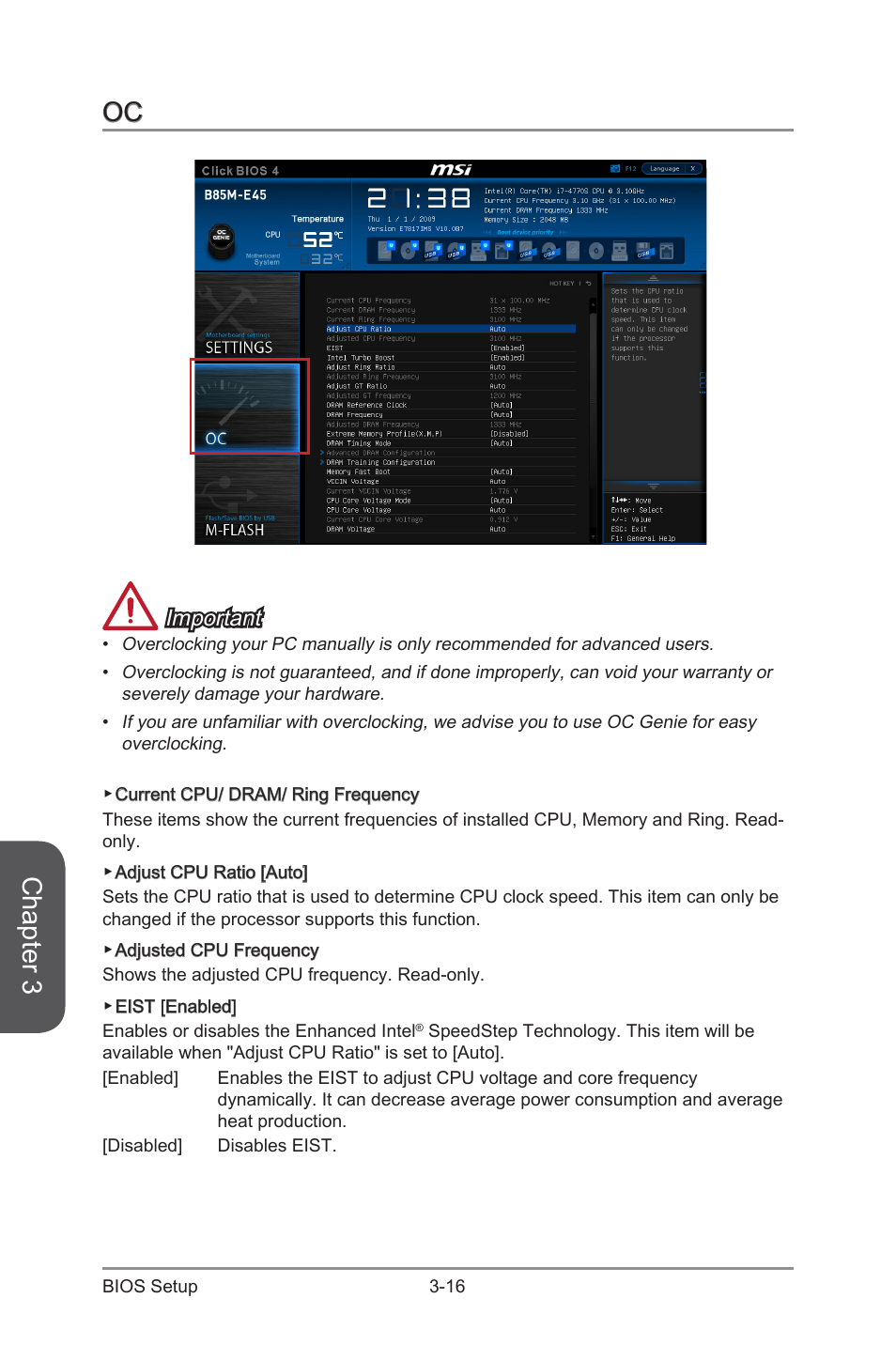 Oc -16, Chapter 3, Important | MSI CSM-B85M-E45 User Manual | Page 70 / 84