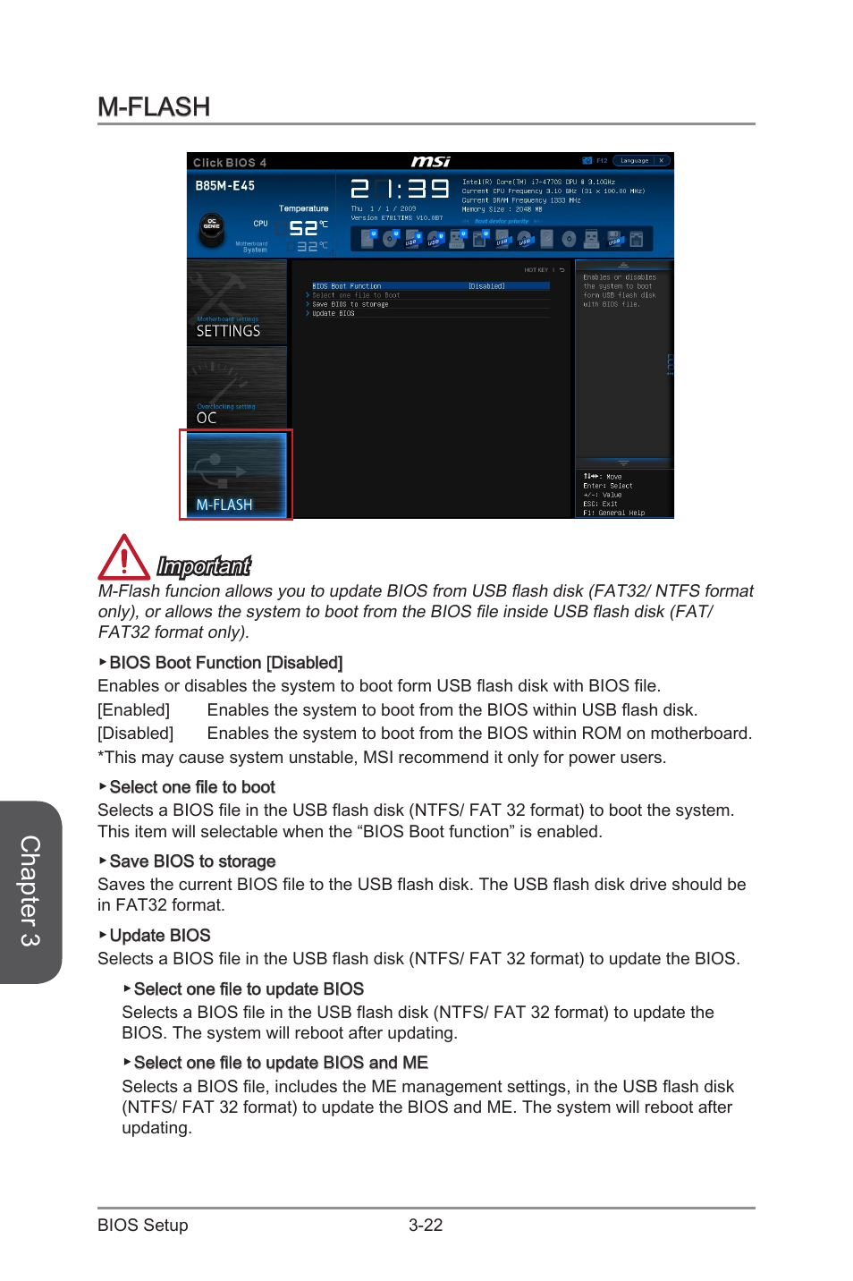 M-flash, M-flash -22, Chapter 3 | Important | MSI CSM-B85M-E45 User Manual | Page 76 / 84