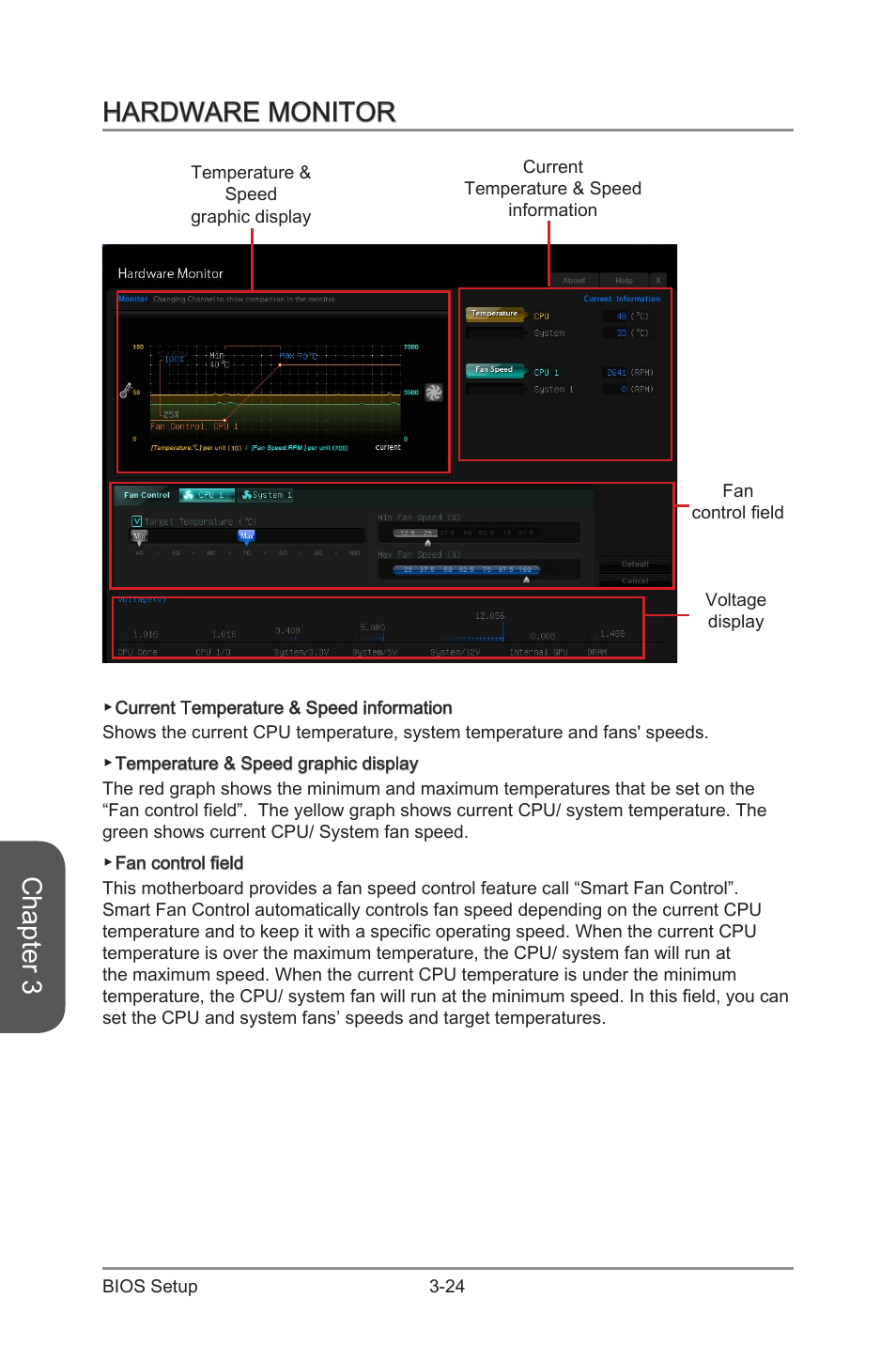 Hardware monitor, Hardware monitor -24, Chapter 3 | MSI CSM-B85M-E45 User Manual | Page 78 / 84