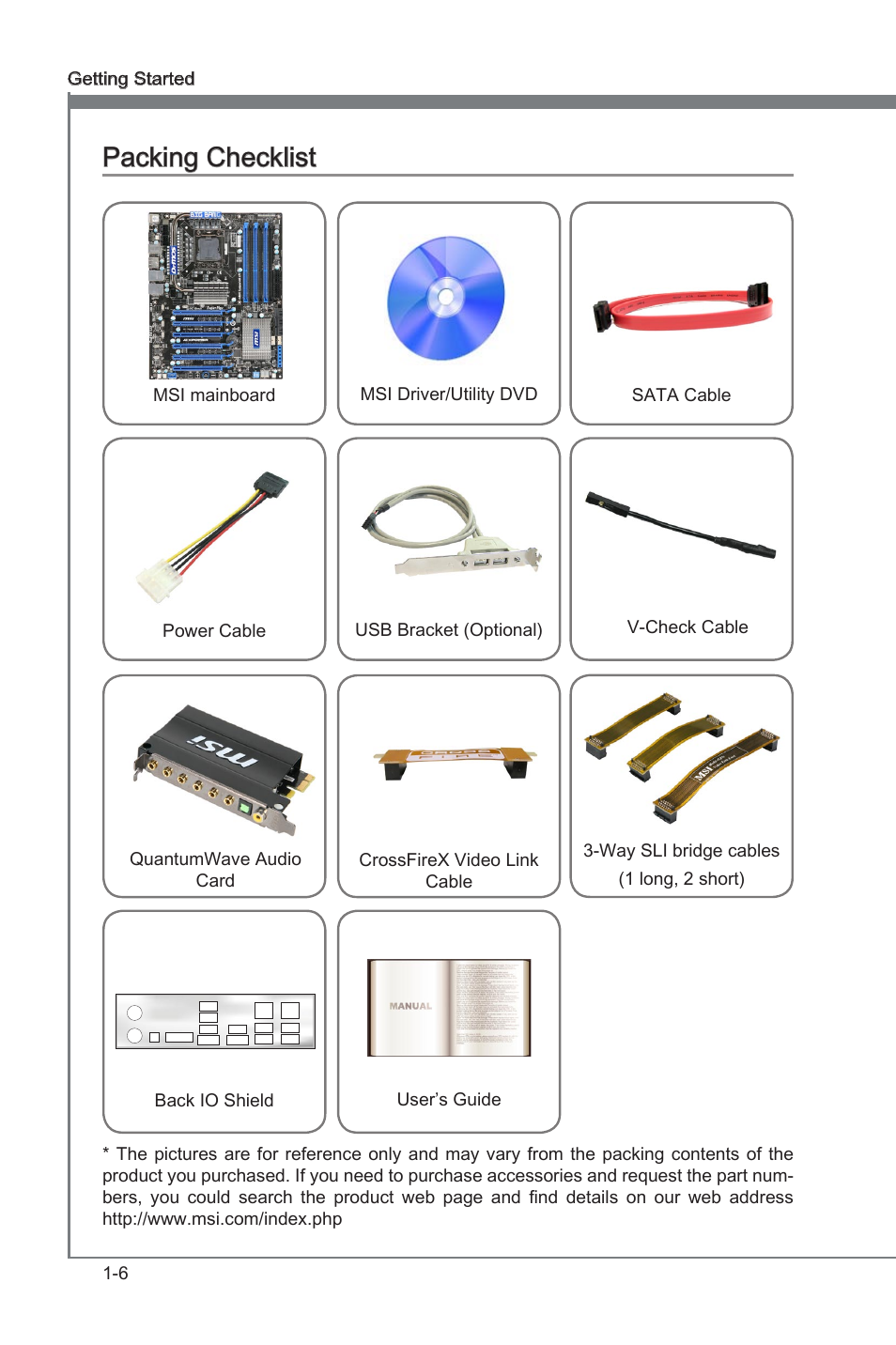 Packing checklist, Packing checklist -6, Chapter 1 | MSI Big Bang-XPower User Manual | Page 16 / 112