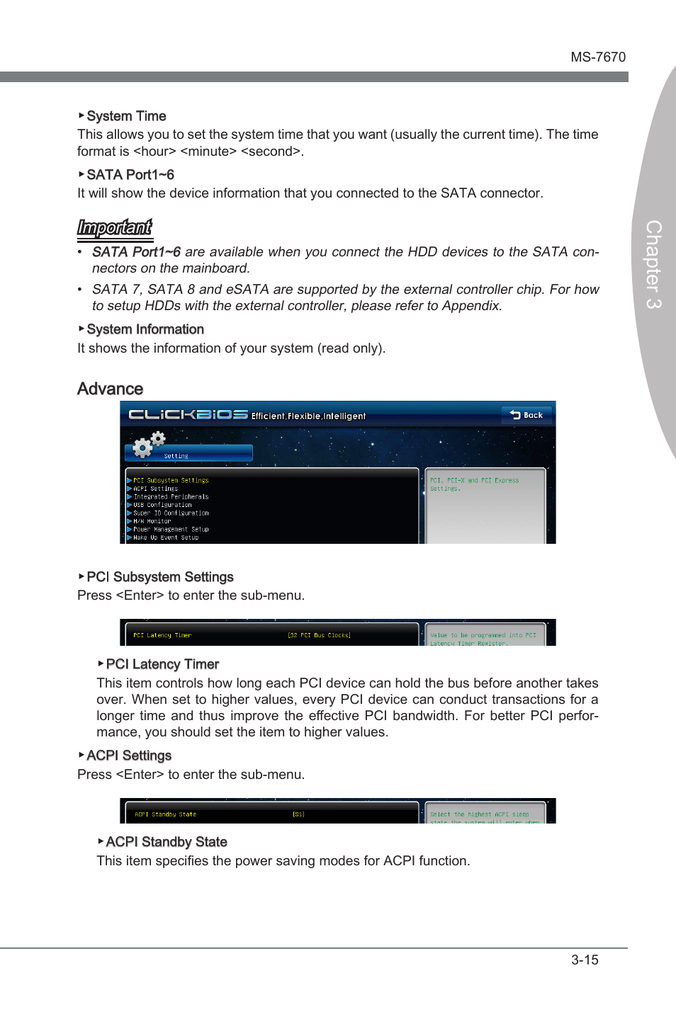 Chapter 3, Important, Advance | MSI Big Bang-Marshal (B3) Manual User Manual | Page 63 / 102