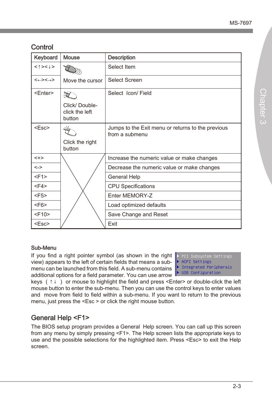 Chapter 3, Control, General help <f1 | MSI A55M-P35 User Manual | Page 39 / 72