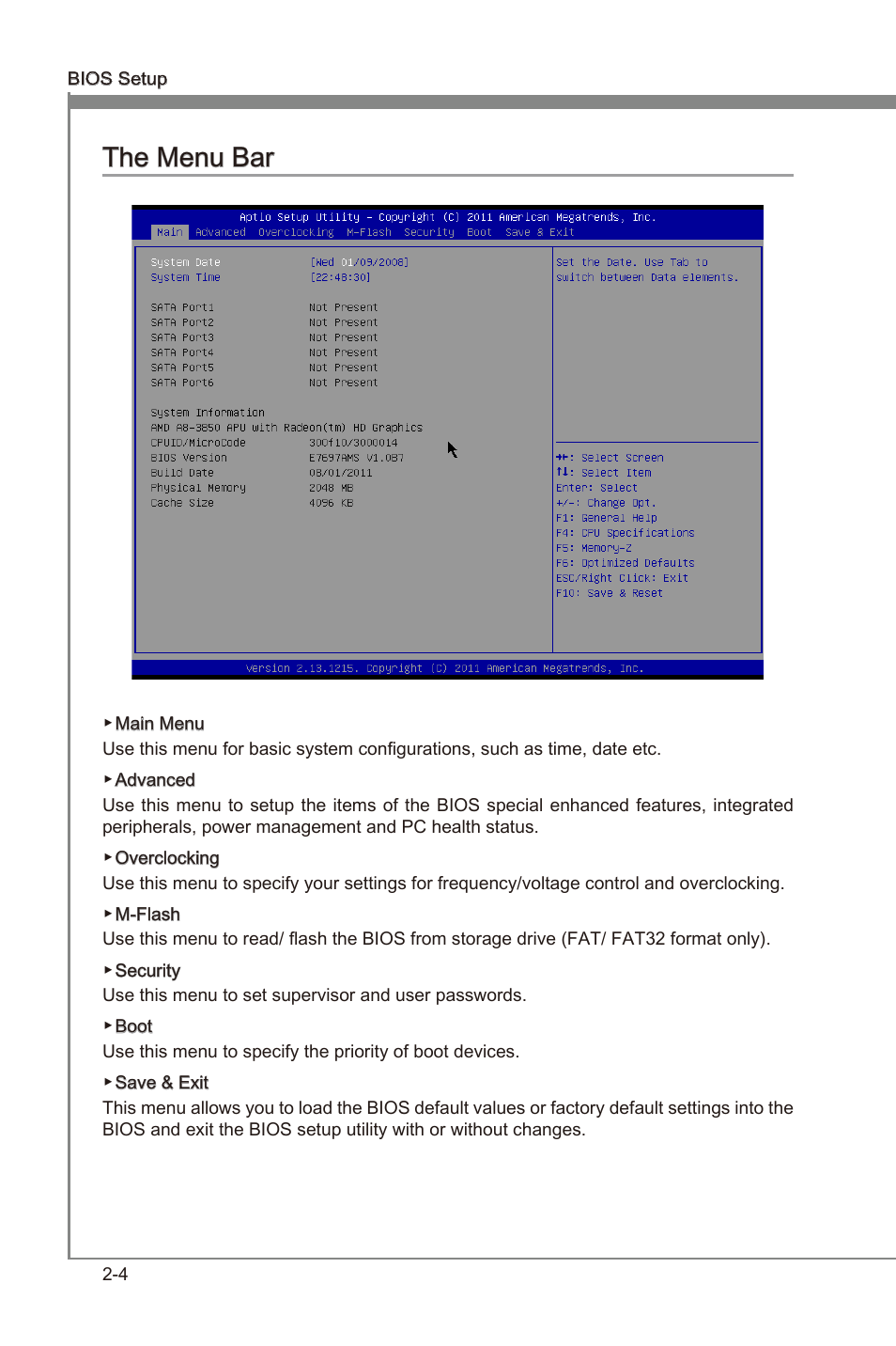 The menu bar -4, Chapter 3, Chapter 3 the menu bar | MSI A55M-P35 User Manual | Page 40 / 72