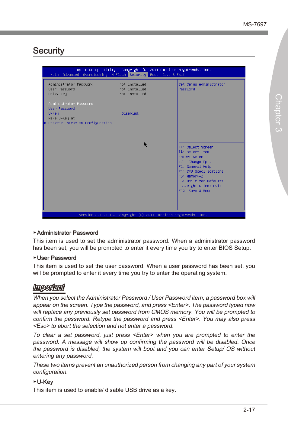 Securty -17, Chapter 3, Chapter 3 securty | Important | MSI A55M-P35 User Manual | Page 53 / 72