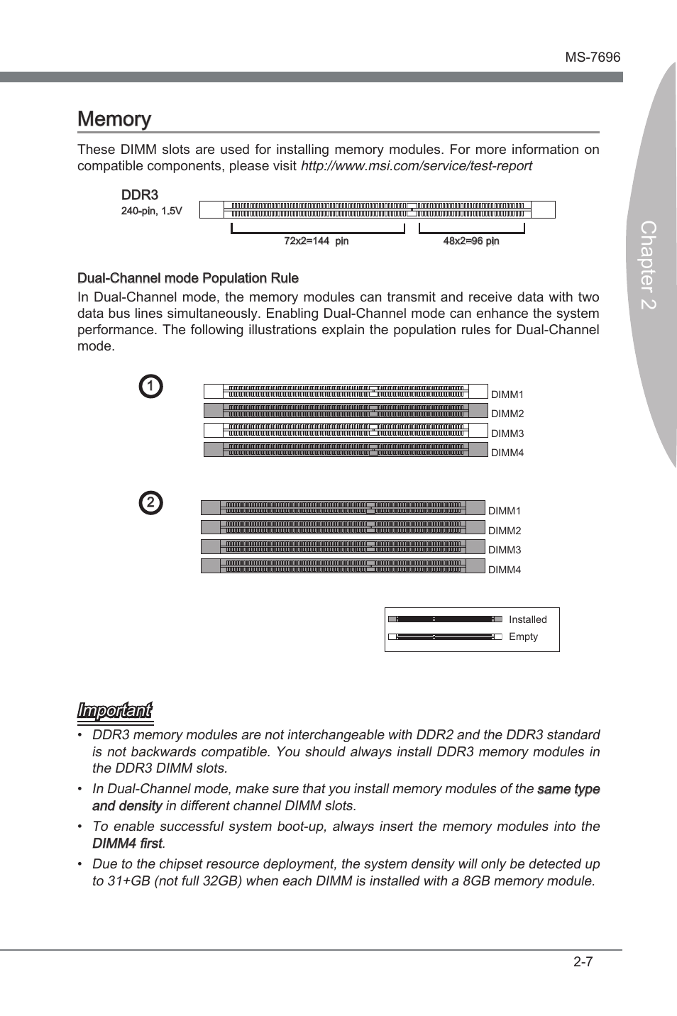 Memory -7, Important | MSI A75MA-G55 User Manual | Page 23 / 72