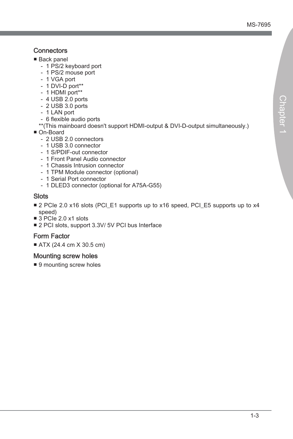 Chapter 1 | MSI A75A-G55 Manual User Manual | Page 13 / 72