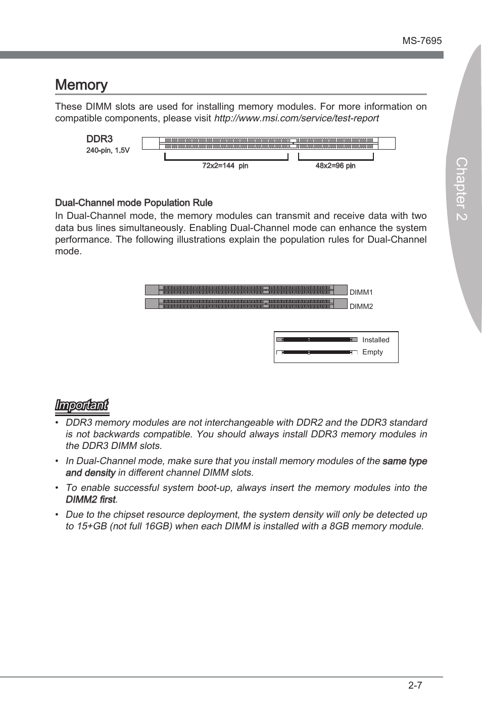 Memory, Memory -7, Important | MSI A75A-G35 Manual User Manual | Page 23 / 72