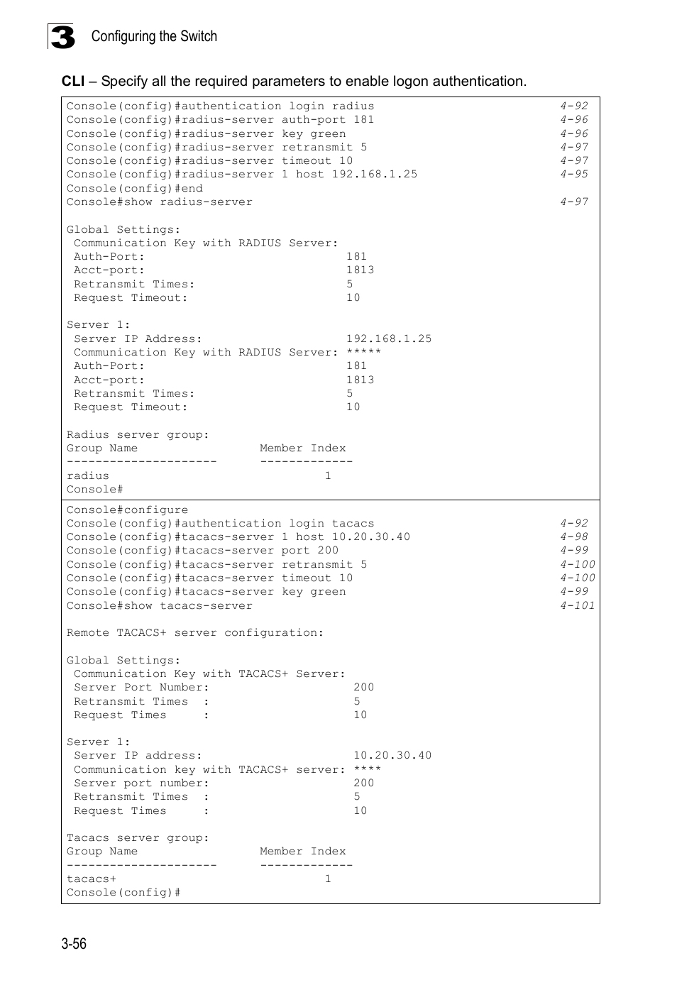 Configuring the switch 3-56 | Accton Technology Edge-corE Fast Ethernet Switch ES3528M-SFP User Manual | Page 106 / 644