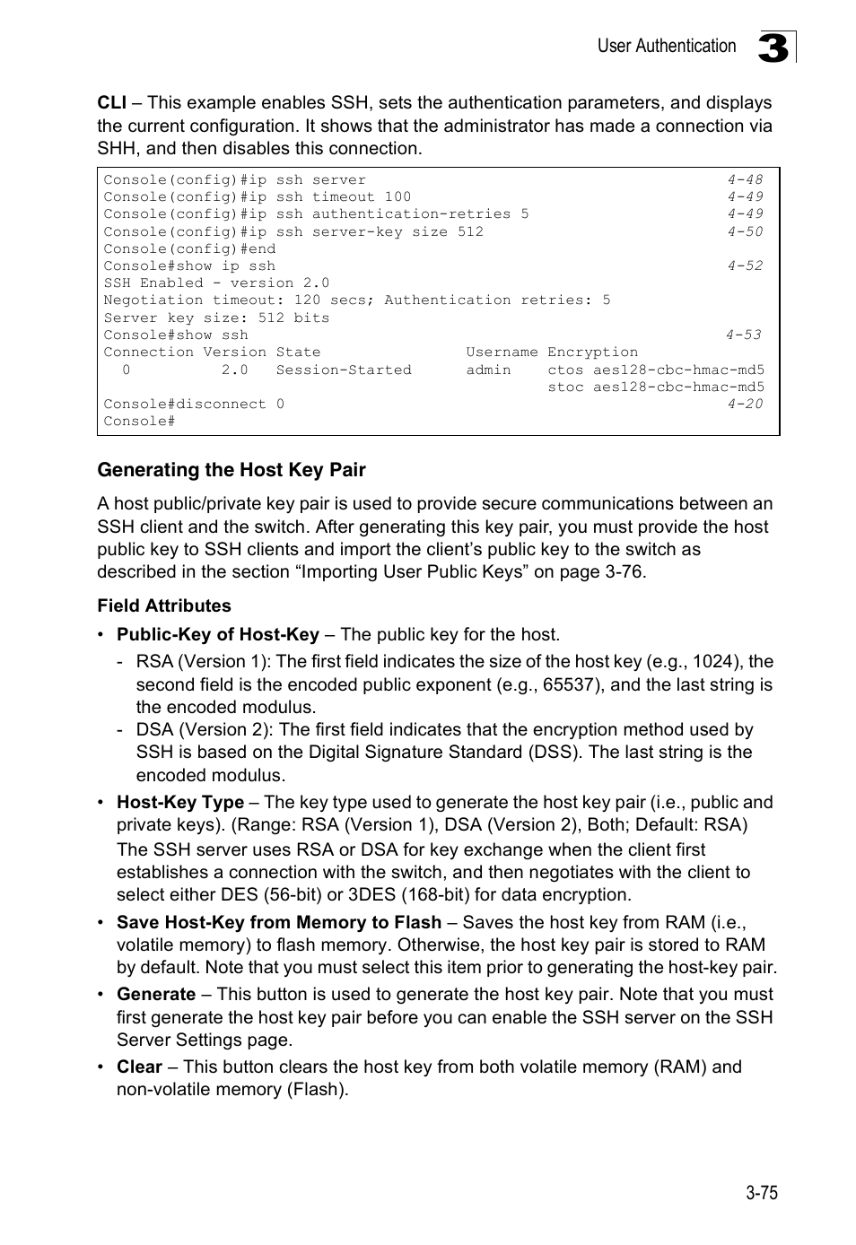 Generating the host key pair | Accton Technology Edge-corE Fast Ethernet Switch ES3528M-SFP User Manual | Page 125 / 644