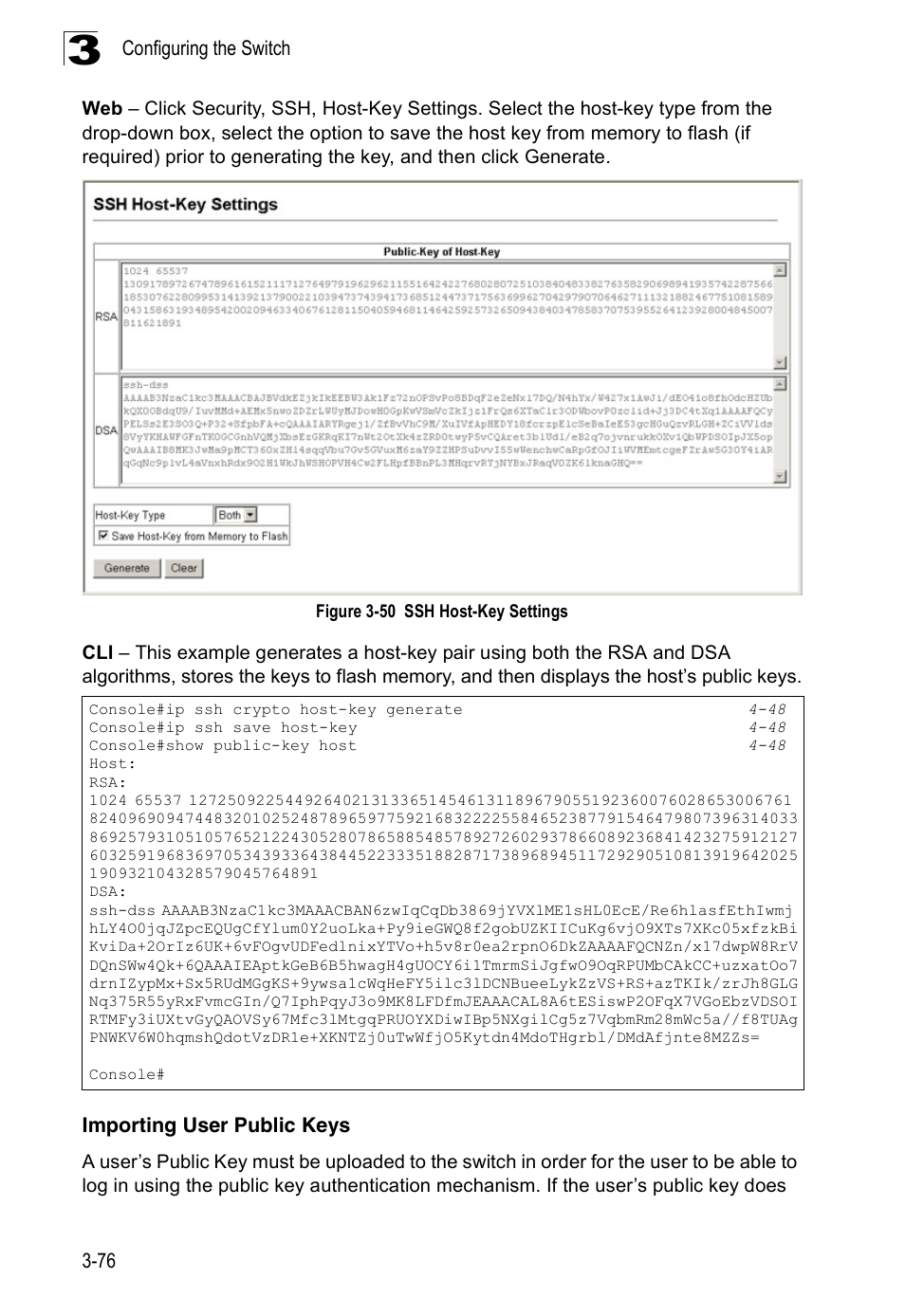 Importing user public keys, Figure 3-50, Ssh host-key settings | Accton Technology Edge-corE Fast Ethernet Switch ES3528M-SFP User Manual | Page 126 / 644