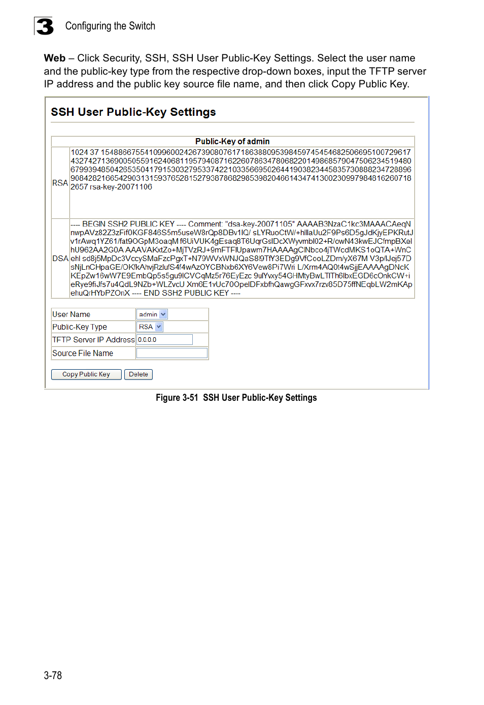 Figure 3-51, Ssh user public-key settings | Accton Technology Edge-corE Fast Ethernet Switch ES3528M-SFP User Manual | Page 128 / 644