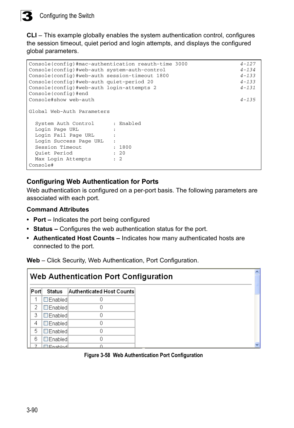 Configuring web authentication for ports, Figure 3-58, Web authentication port configuration | Accton Technology Edge-corE Fast Ethernet Switch ES3528M-SFP User Manual | Page 140 / 644