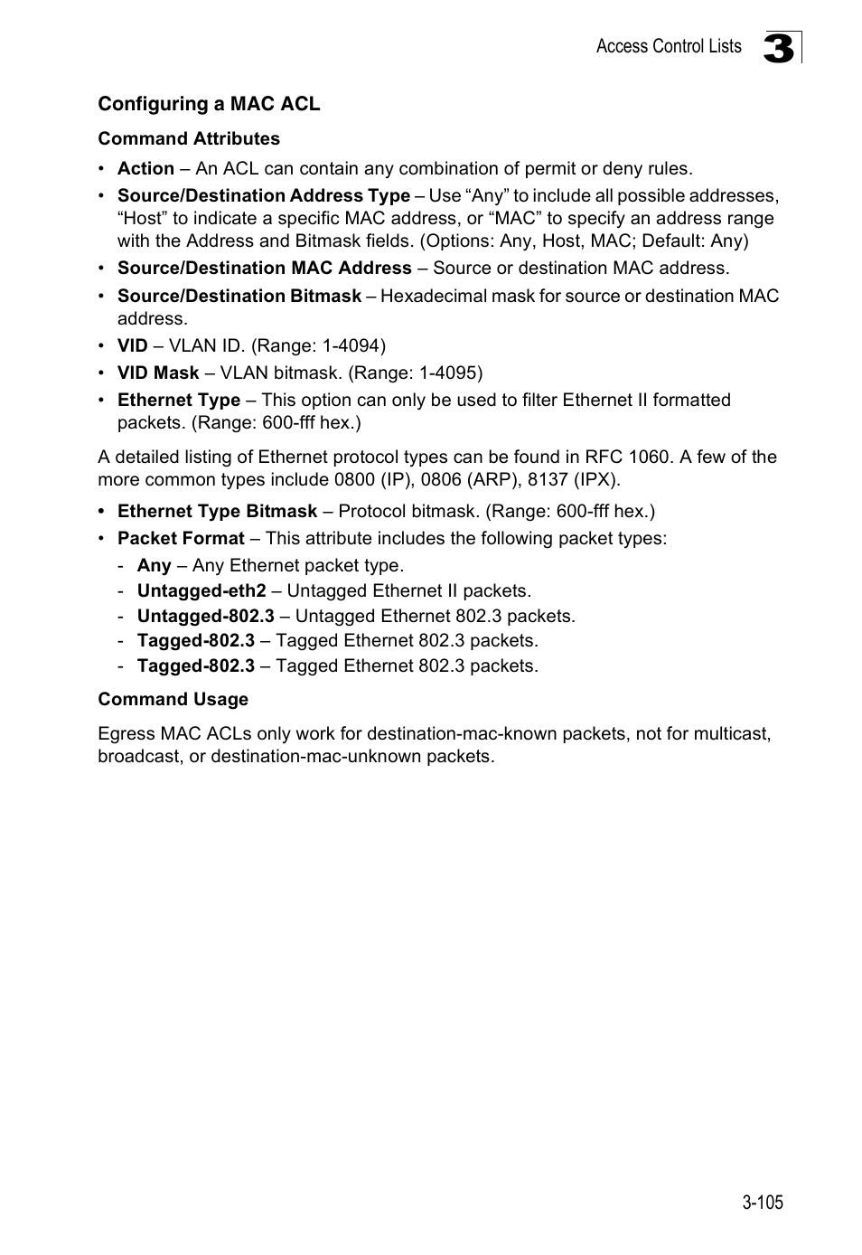 Configuring a mac acl | Accton Technology Edge-corE Fast Ethernet Switch ES3528M-SFP User Manual | Page 155 / 644